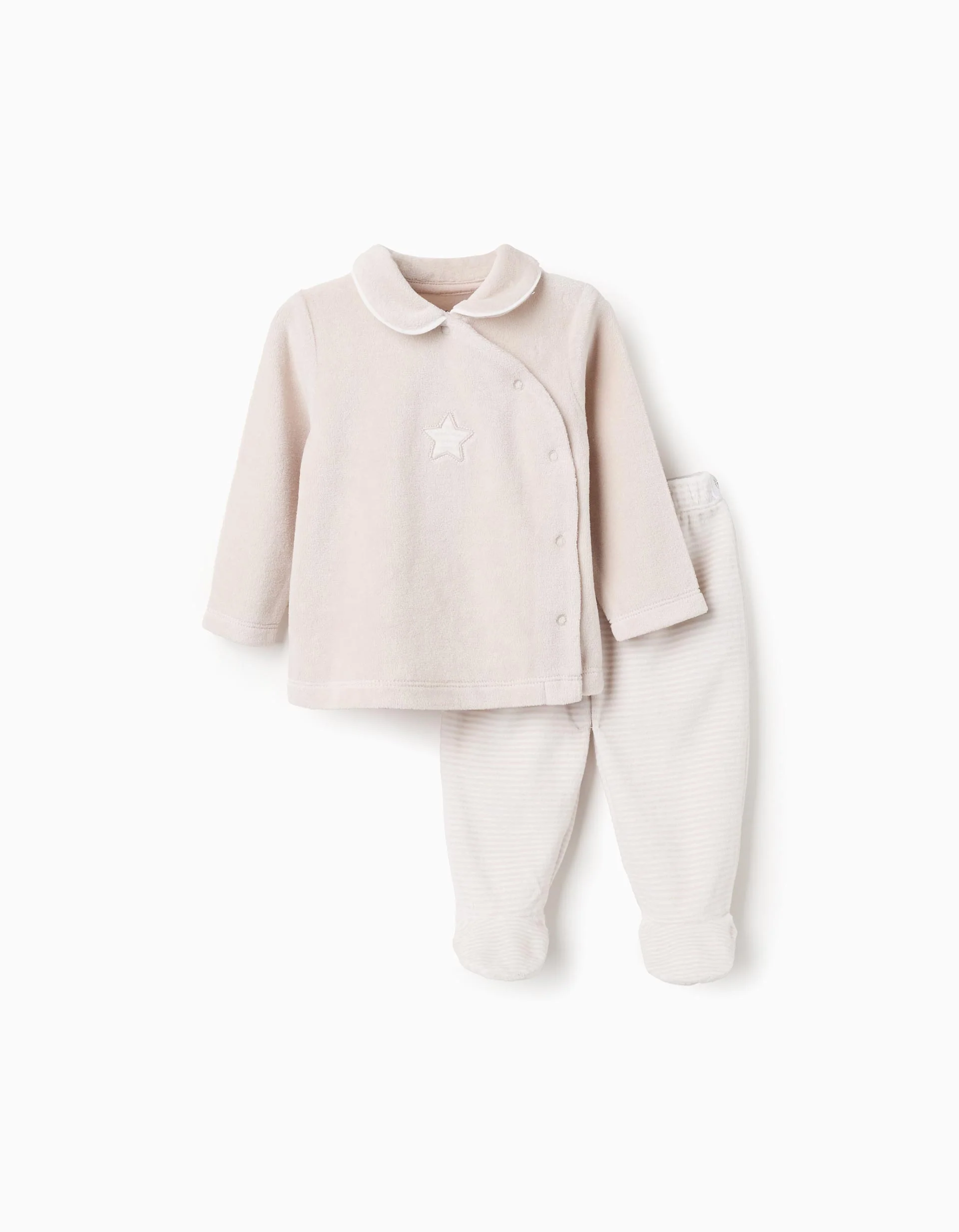 Velvet Sweatshirt + Trousers for Newborns 'Star', White/Beige