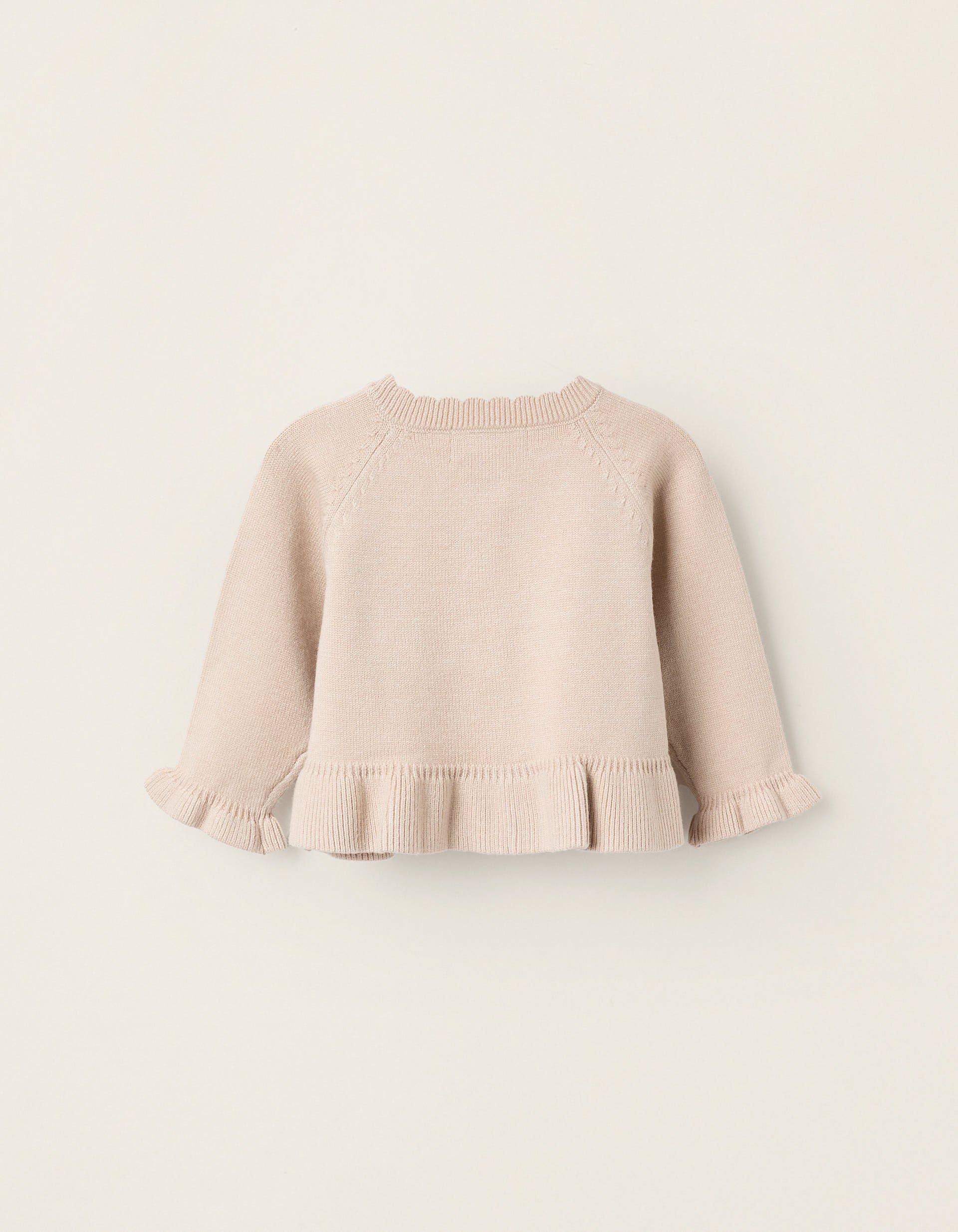 Knitted Cardigan with Ruffles for Newborns, Beige