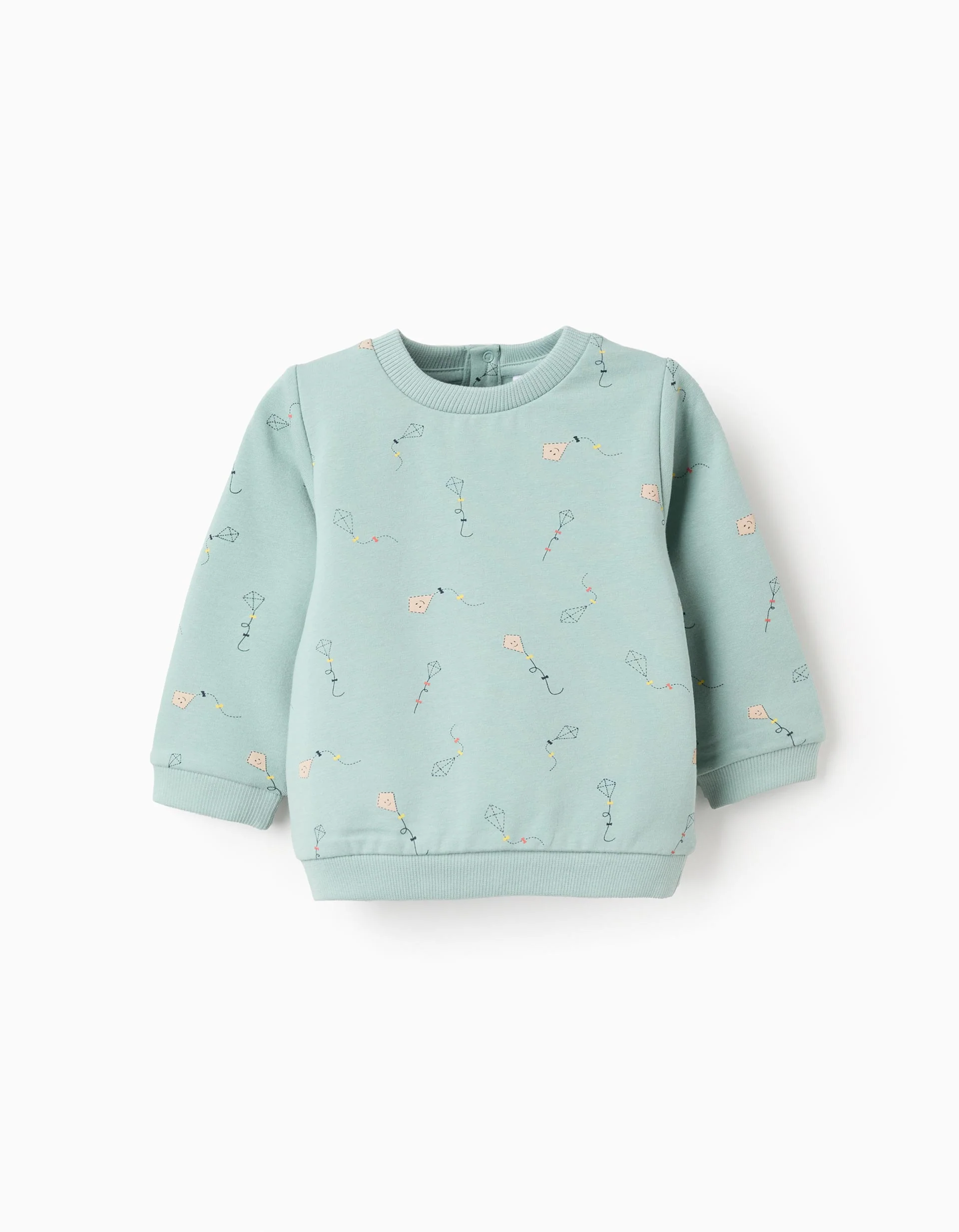 Brushed Sweatshirt with Motif for Newborns 'Parrot', Aqua Green