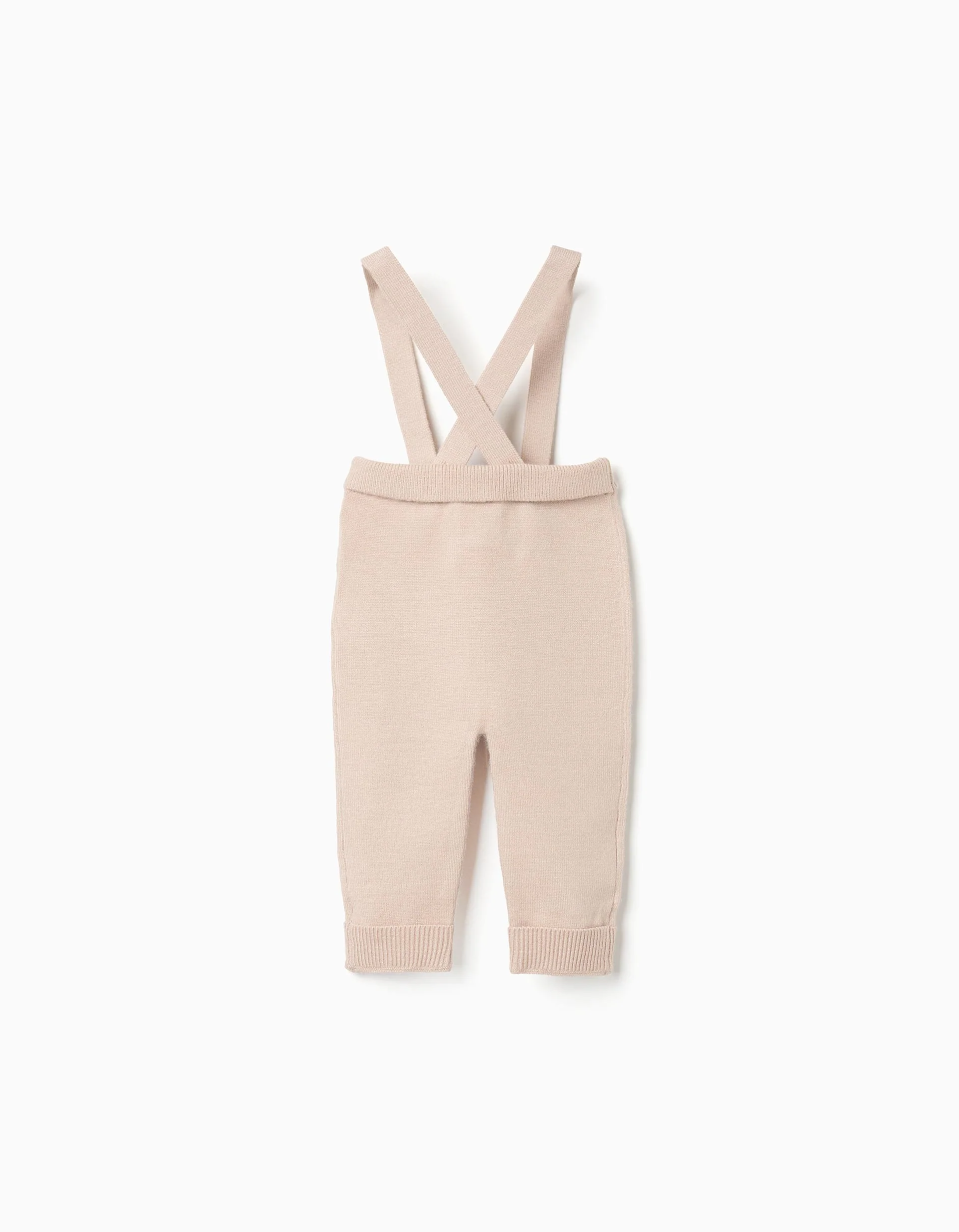 Knitted trousers with removable straps for newborn girls, beige