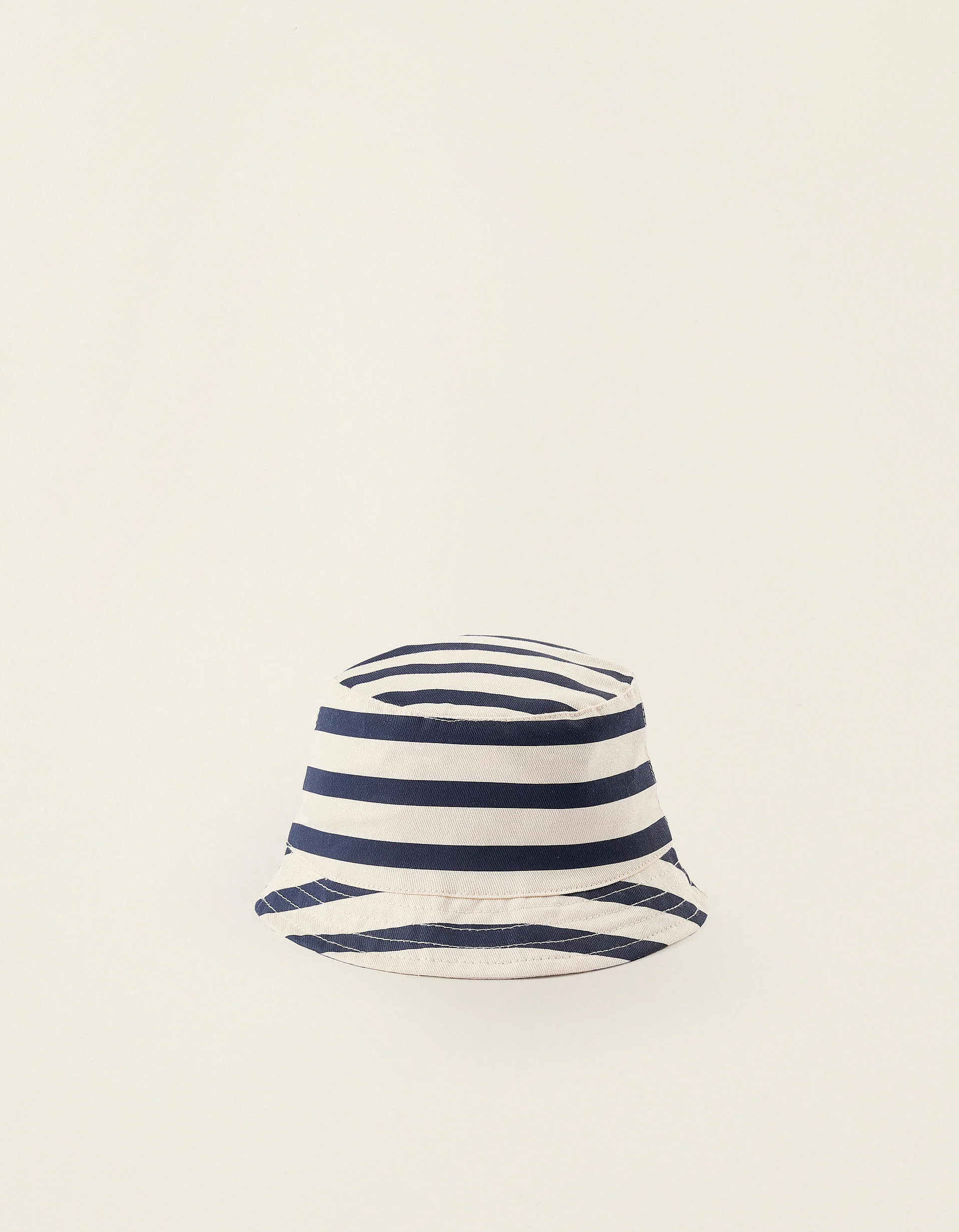 Striped Twill Hat with Side Straps for Newborns and Babies, Beige/Blue