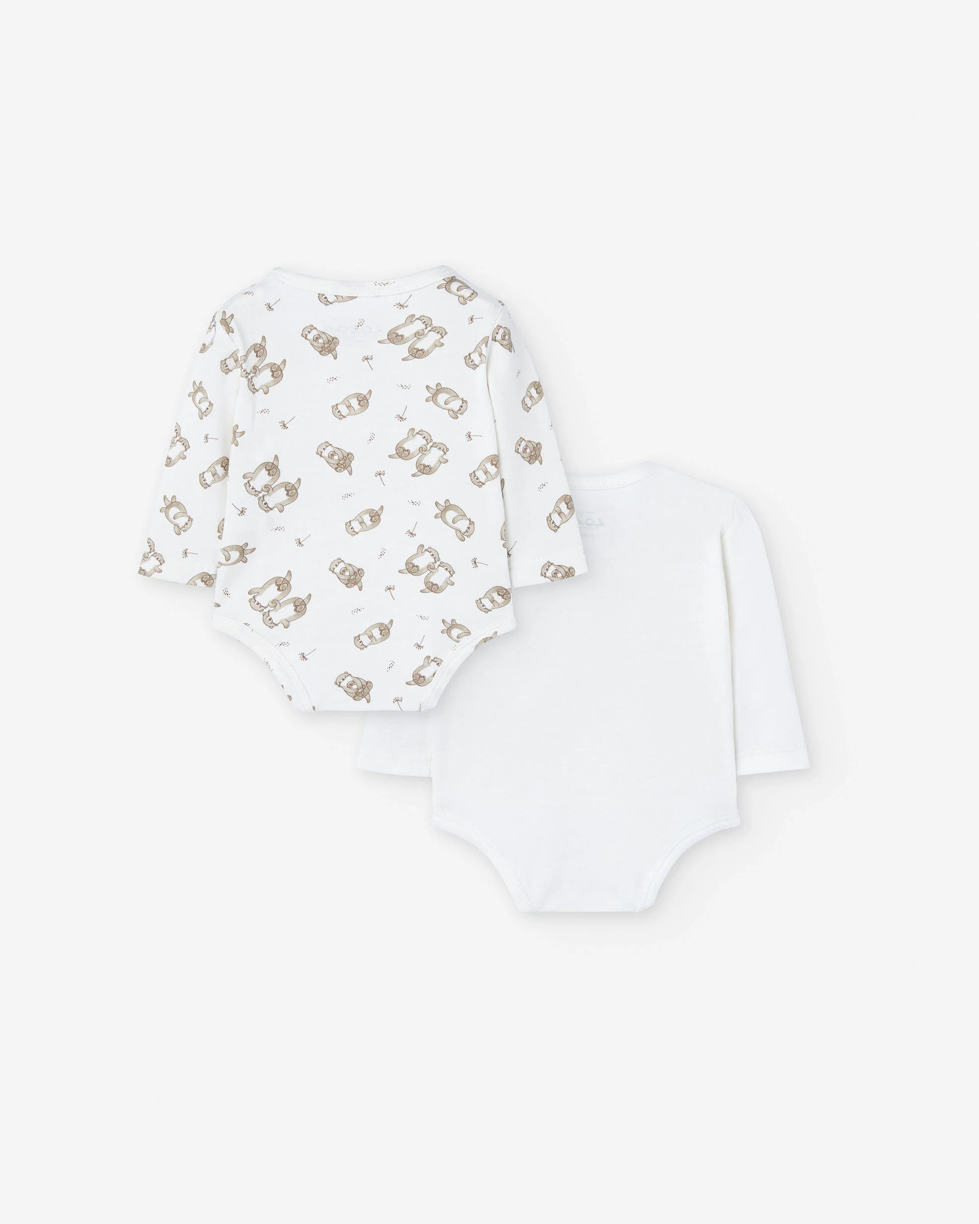 Pack of 2 wrapover bodysuits with otter motif for newborn boys, white