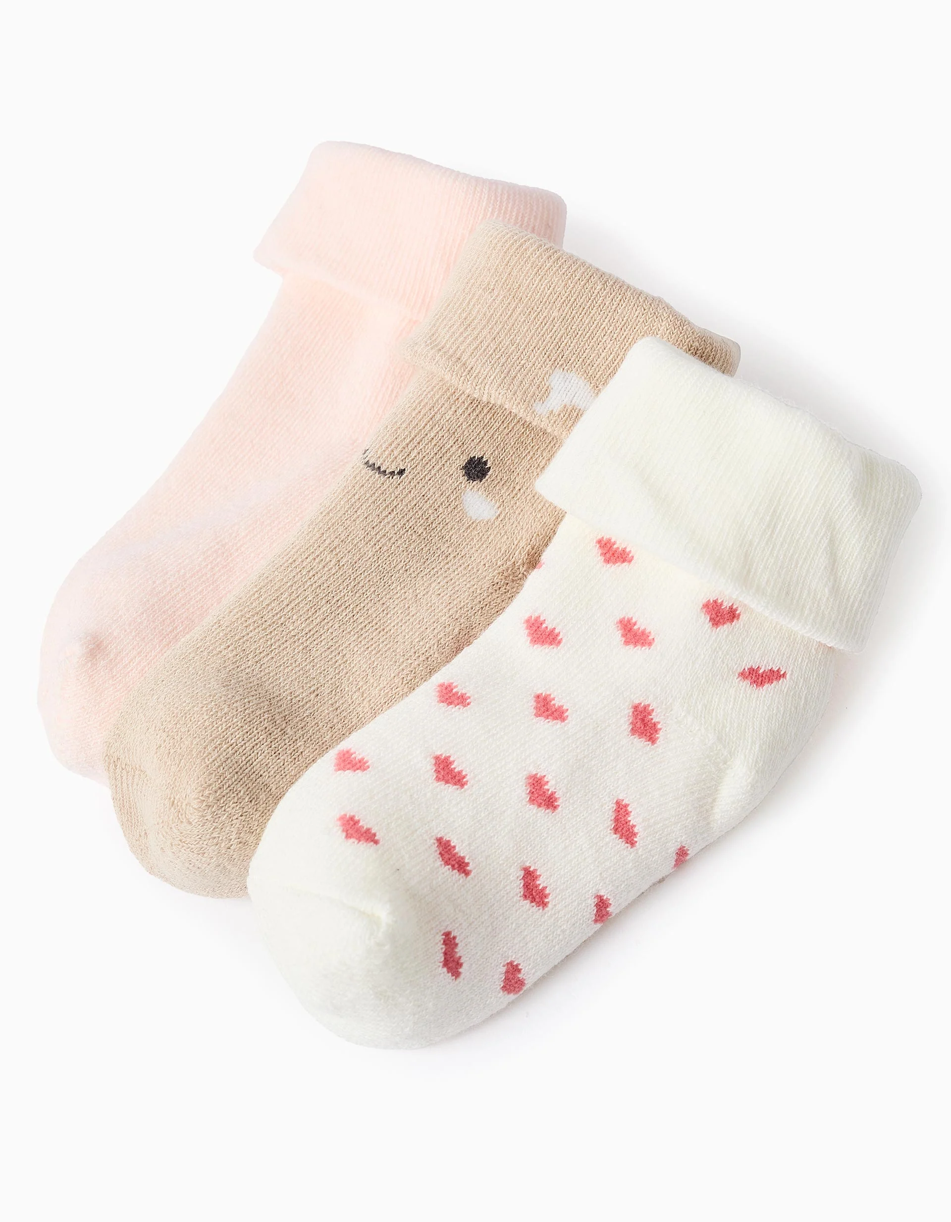 Pack of 3 Pairs of Thick Socks for Baby Girls 'Hearts', Multicolour