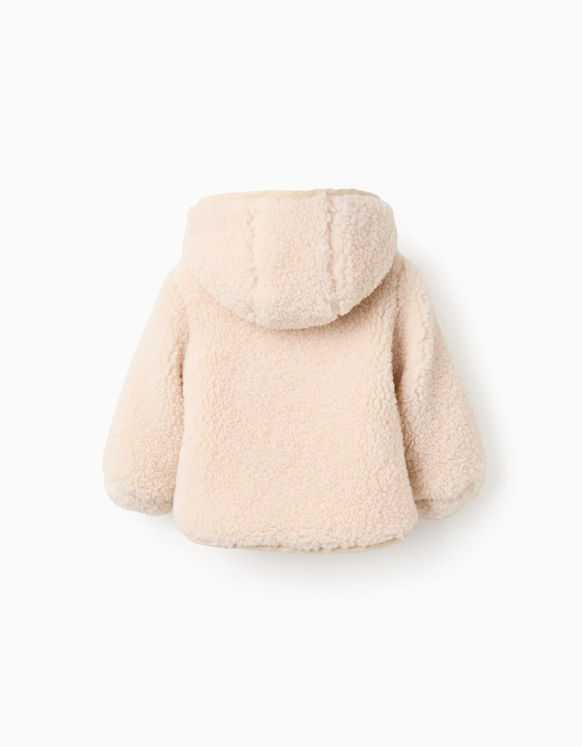 Hooded Sherpa Jacket for Newborns, Beige