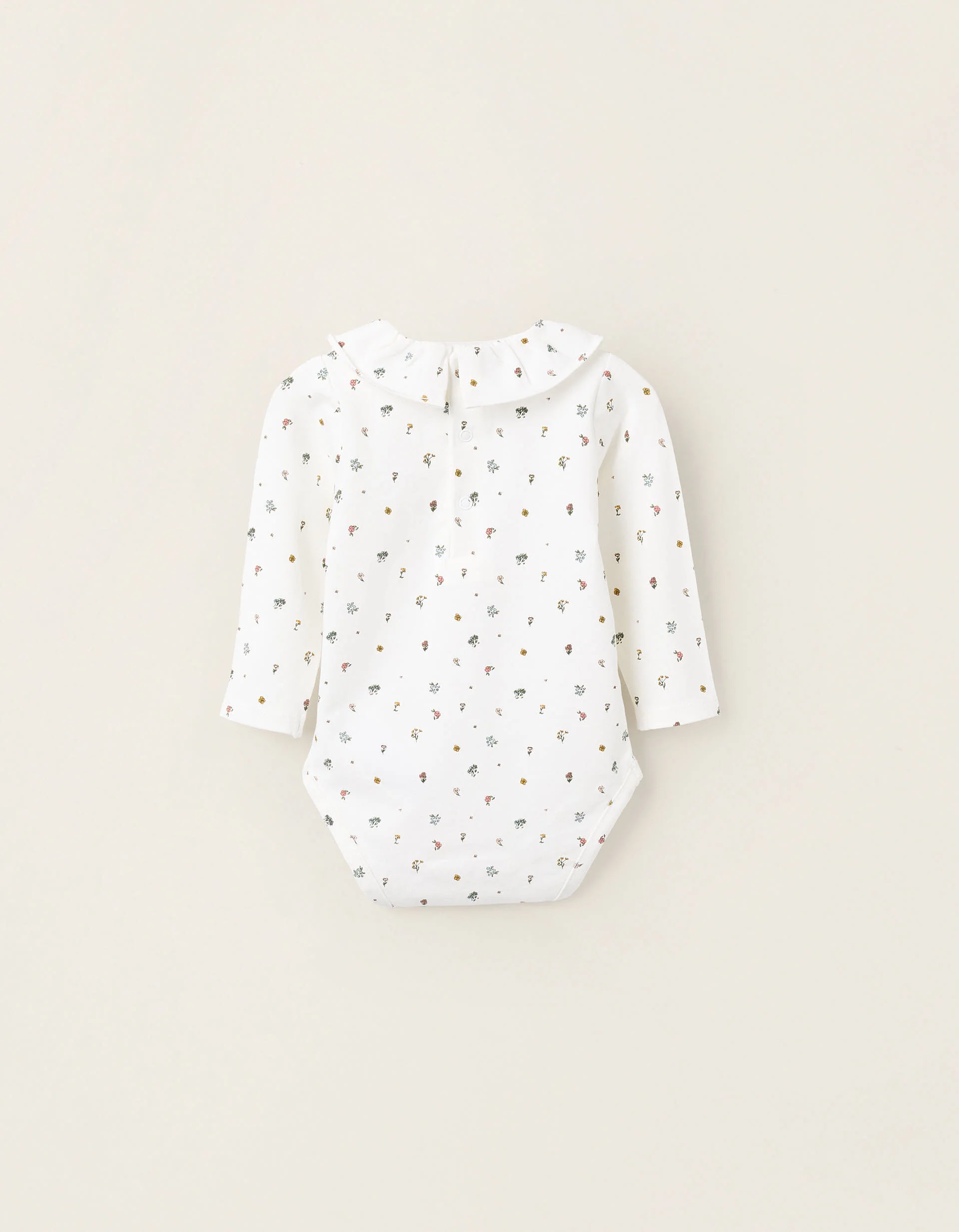 Floral Bodysuit with Ruffles for Newborn Girls, White