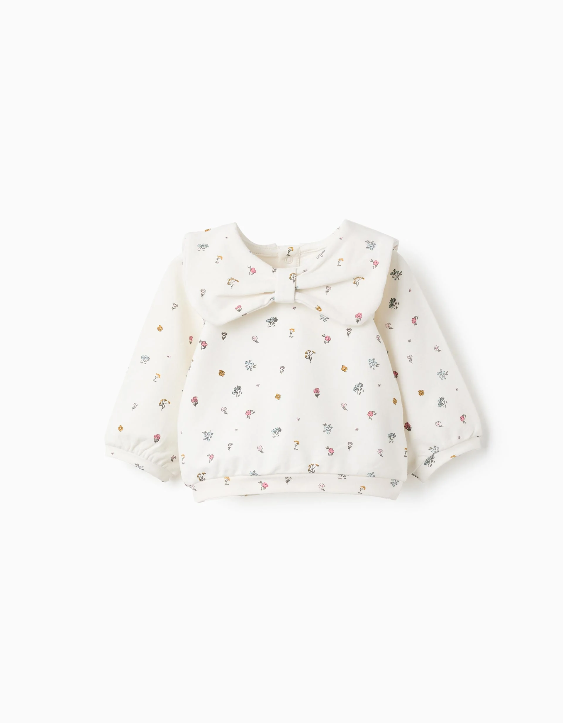 Cotton Floral Sweatshirt with Maxi Bow for Newborn Girls, White
