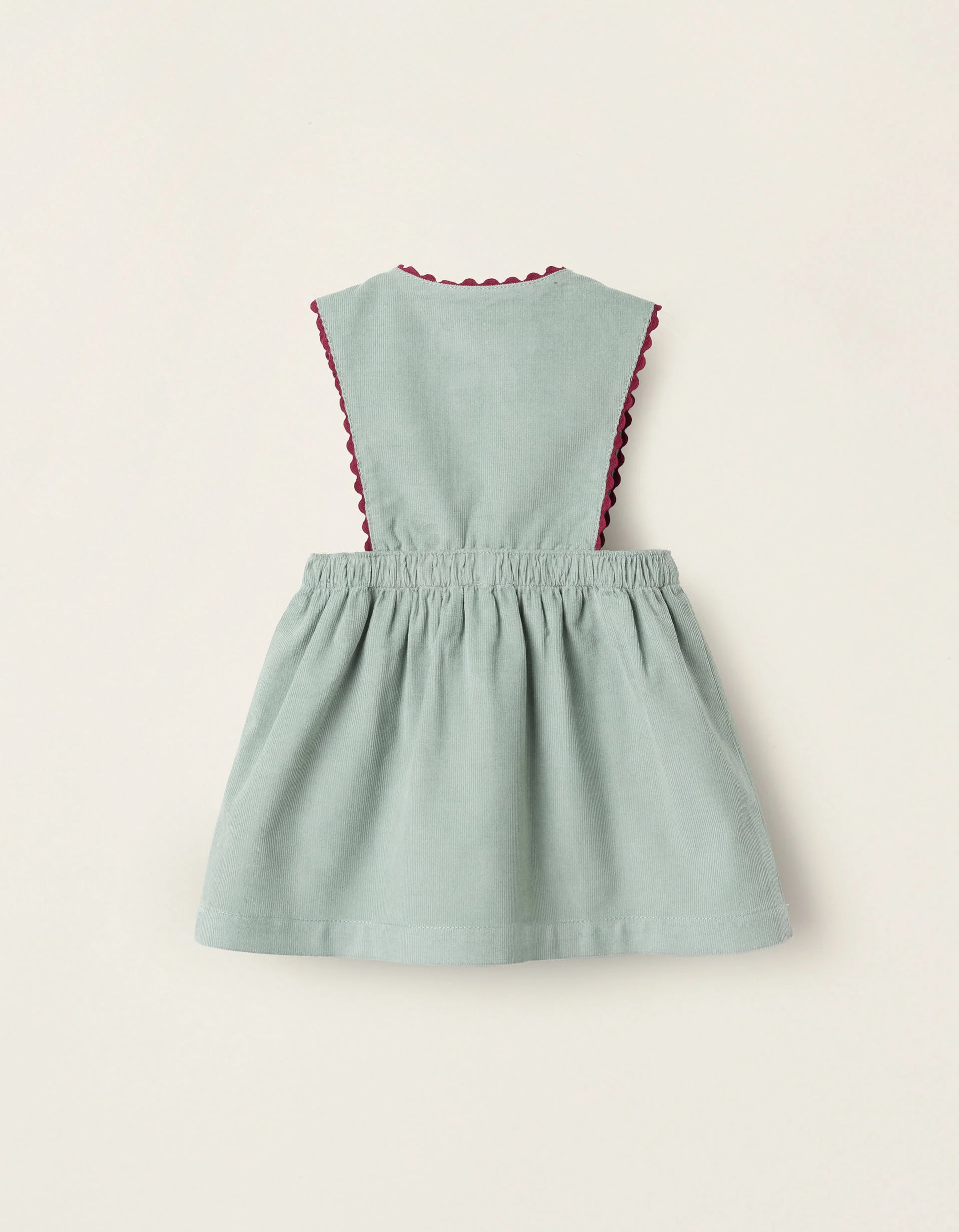 Corduroy Pinafore Dress for Newborn Girls, Green/Burgundy