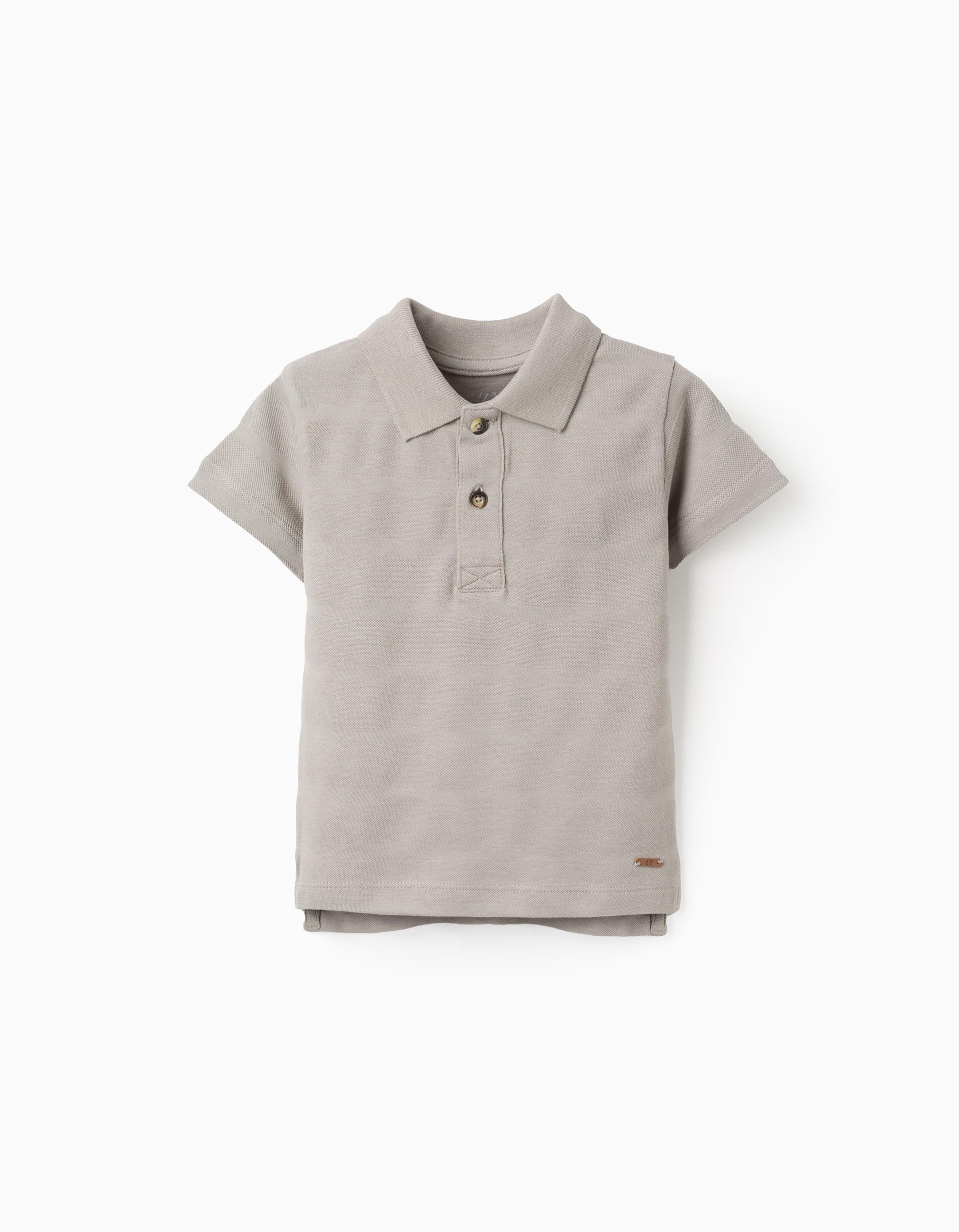 Cotton Striped Textured Polo-shirt for Baby Boys, Grey