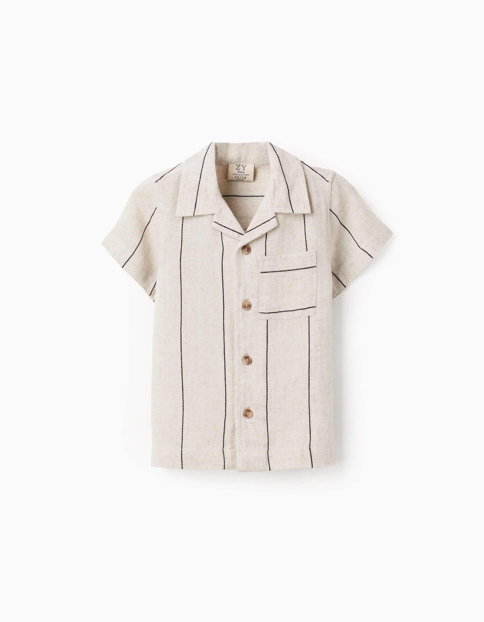 Short Sleeve Shirt in Viscose and Linen for Baby Boys, Beige