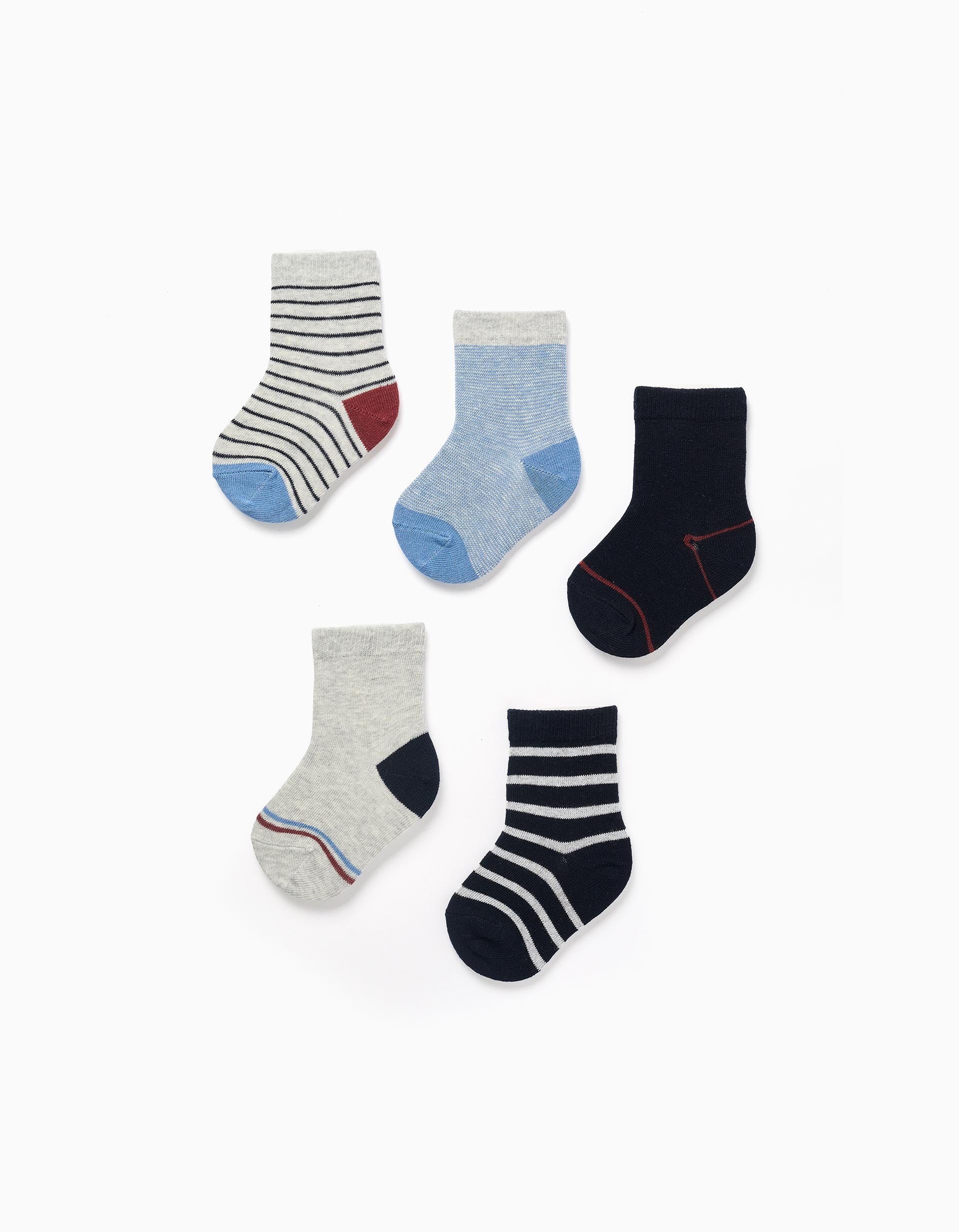 Pack of 5 pairs of socks with stripes for baby boys, multicolour