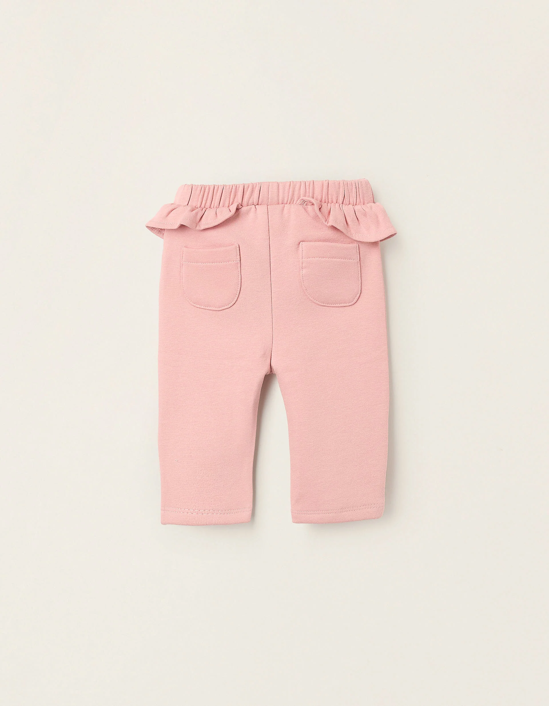 Fleece Trousers Waist with Ruffles for Newborn Girls, Pink