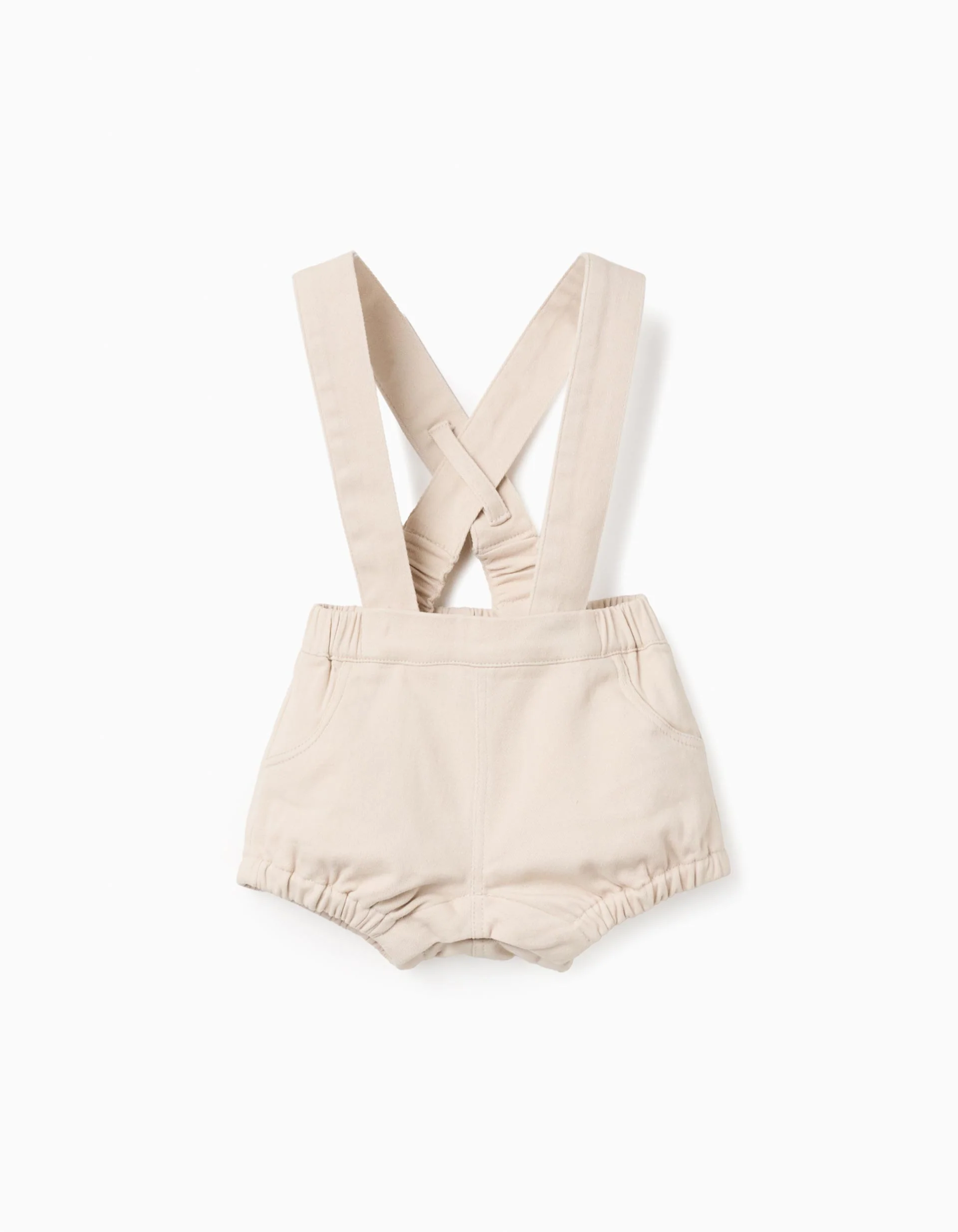 Twill Shorts with Removable Straps for Newborn Boys, Beige