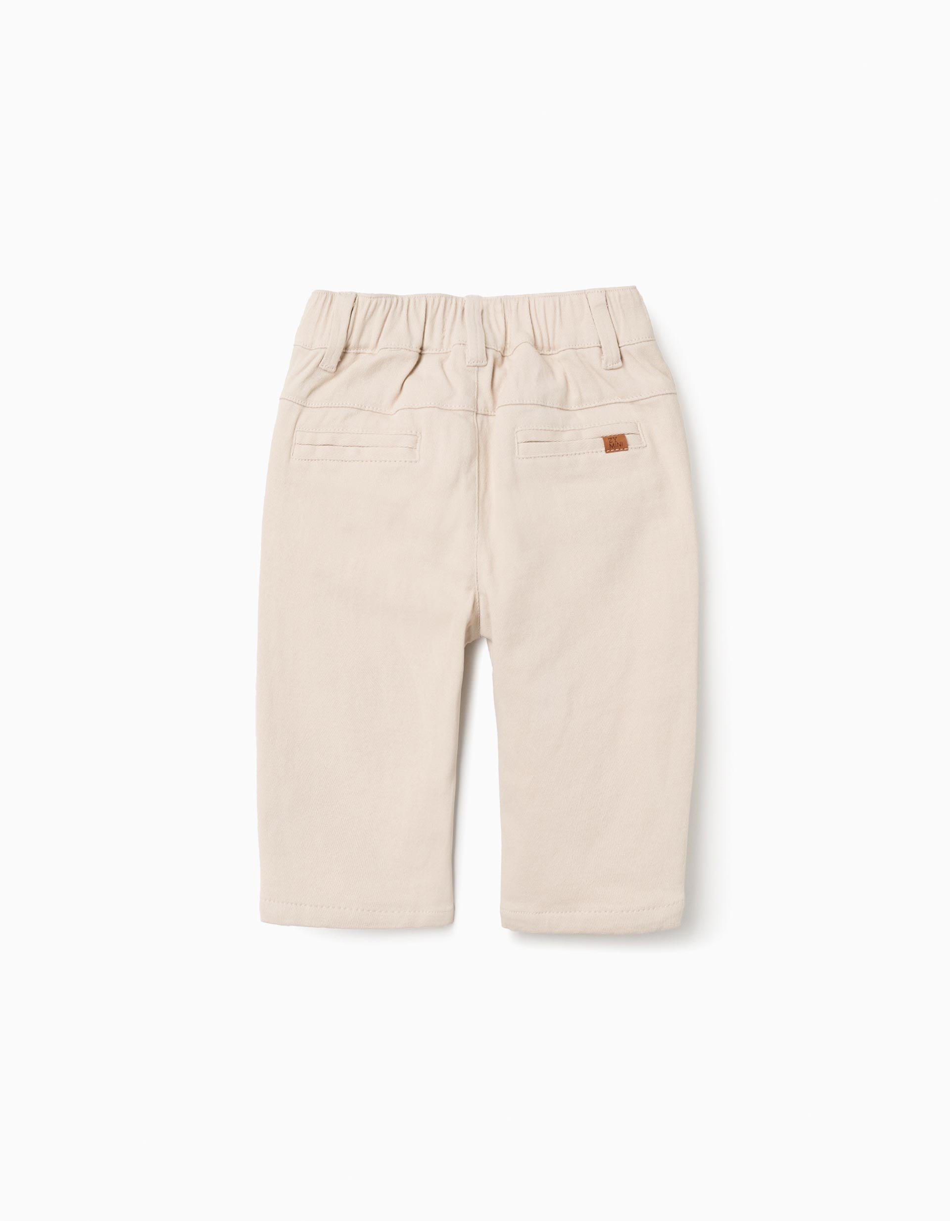 Cotton Twill Pants for Newborn Boys, Beige
