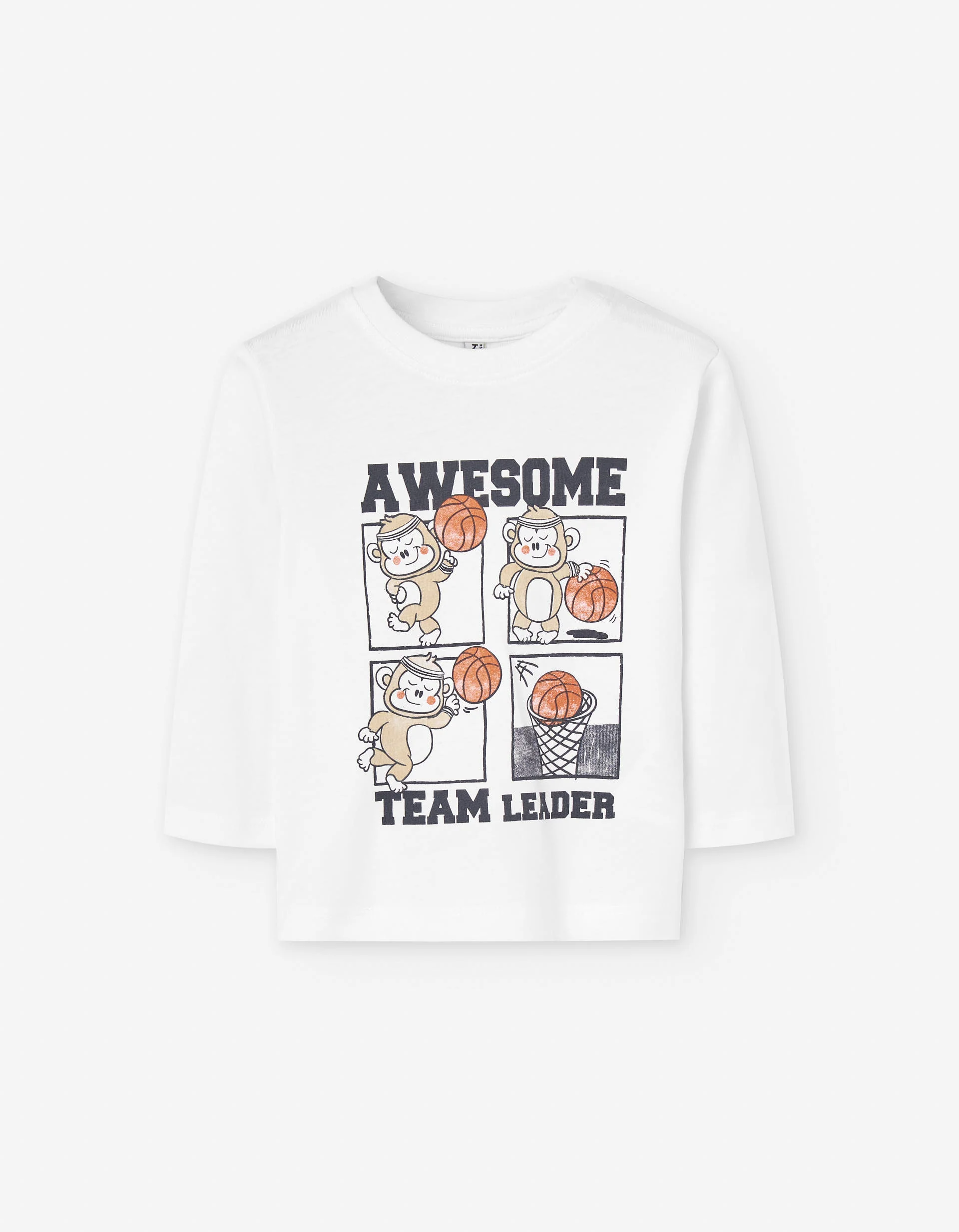 Long sleeve cotton t-shirt with monkey print for baby boys, white