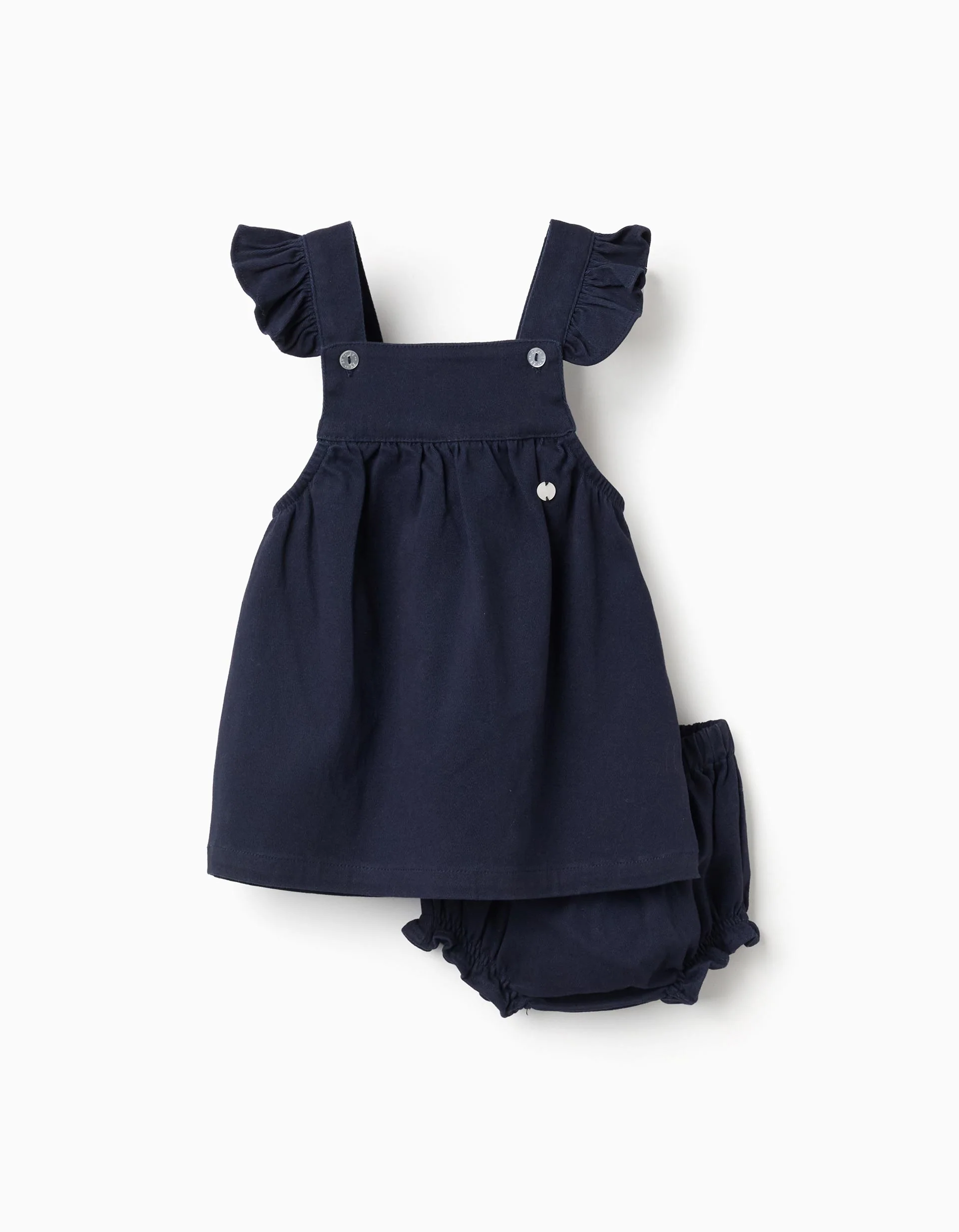 Twill Dress + Bloomers for Newborn Girls, Dark Blue
