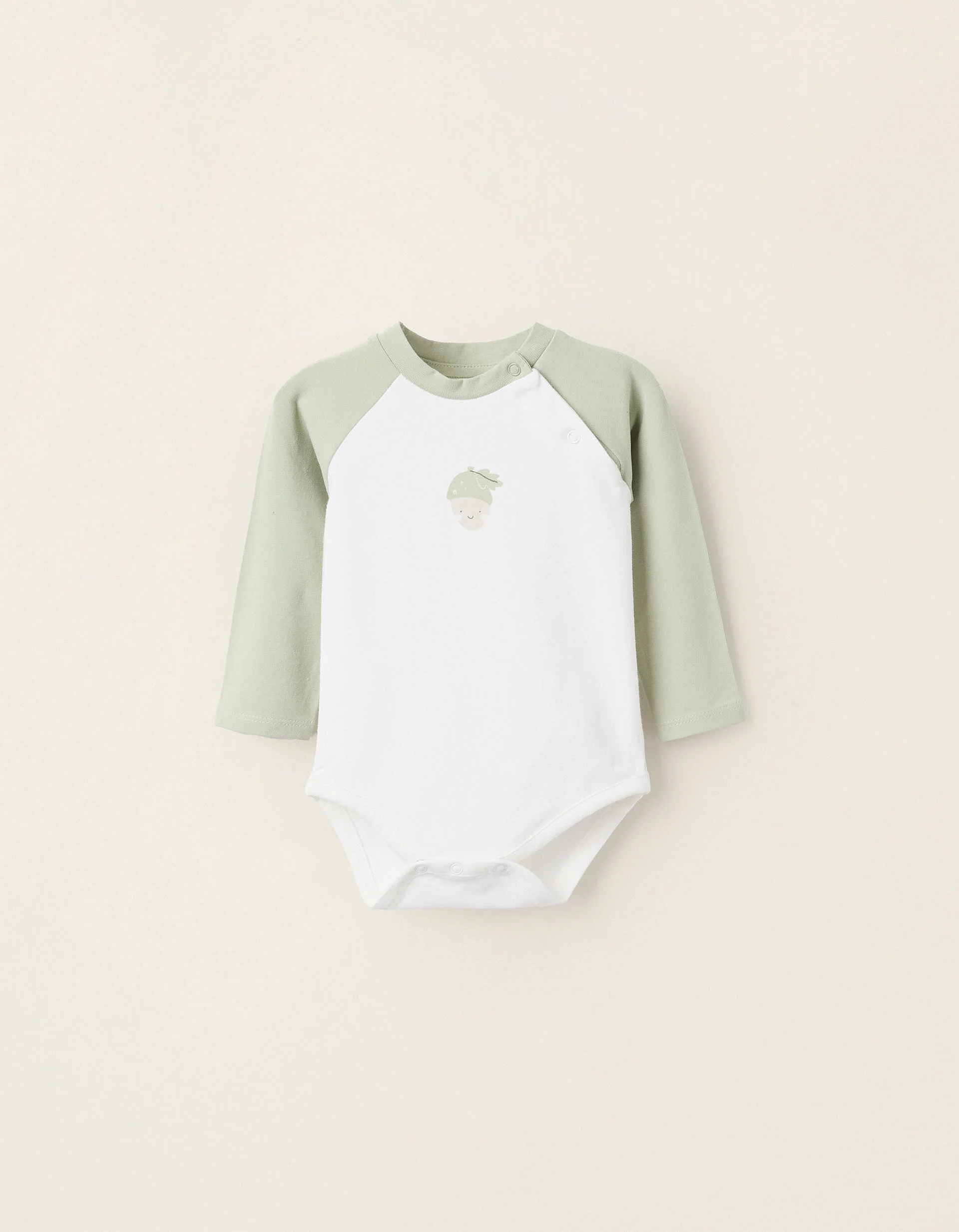 Raglan Sleeve Bodysuit for Newborns 'Nut', White/Green