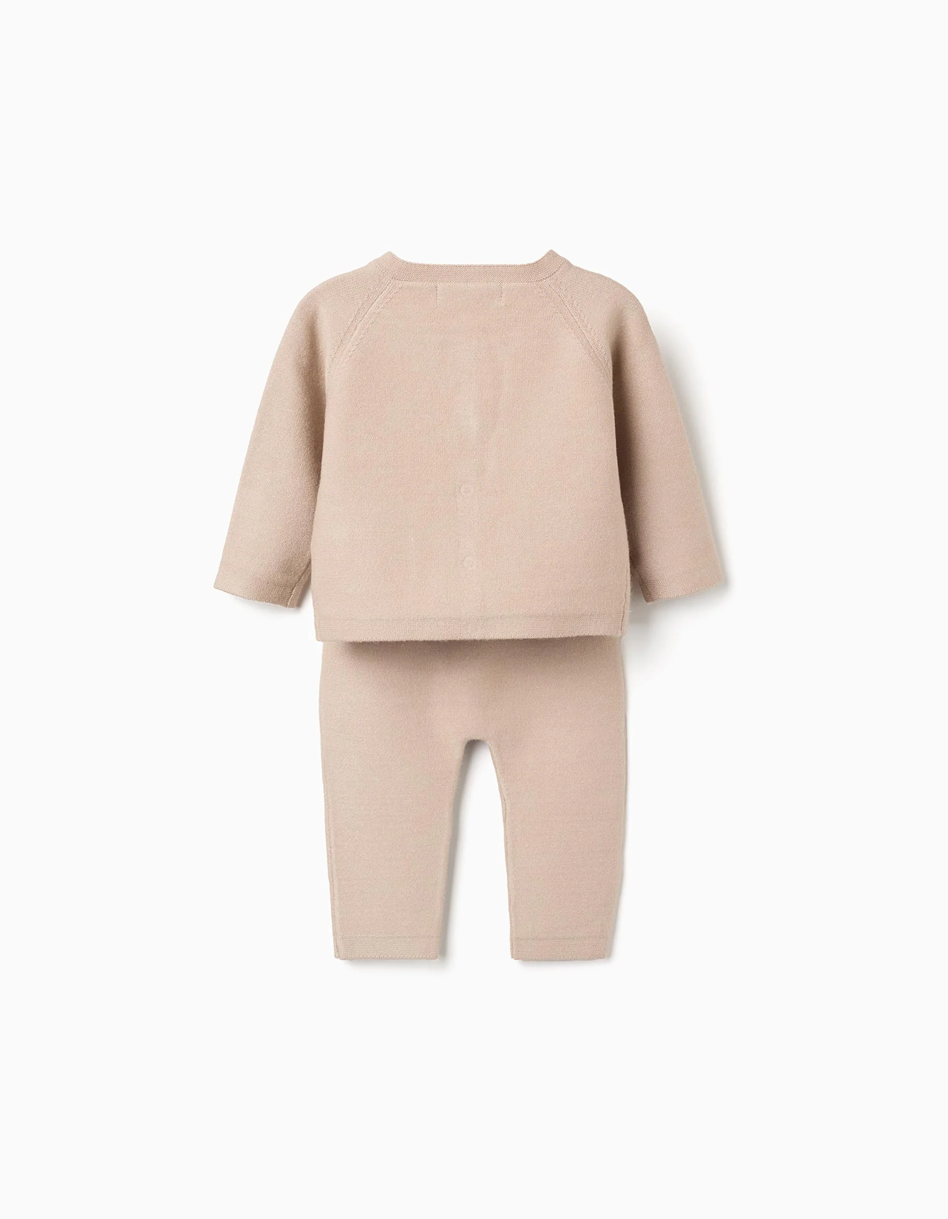 Set of knitted jacket and trousers for newborn girls, beige