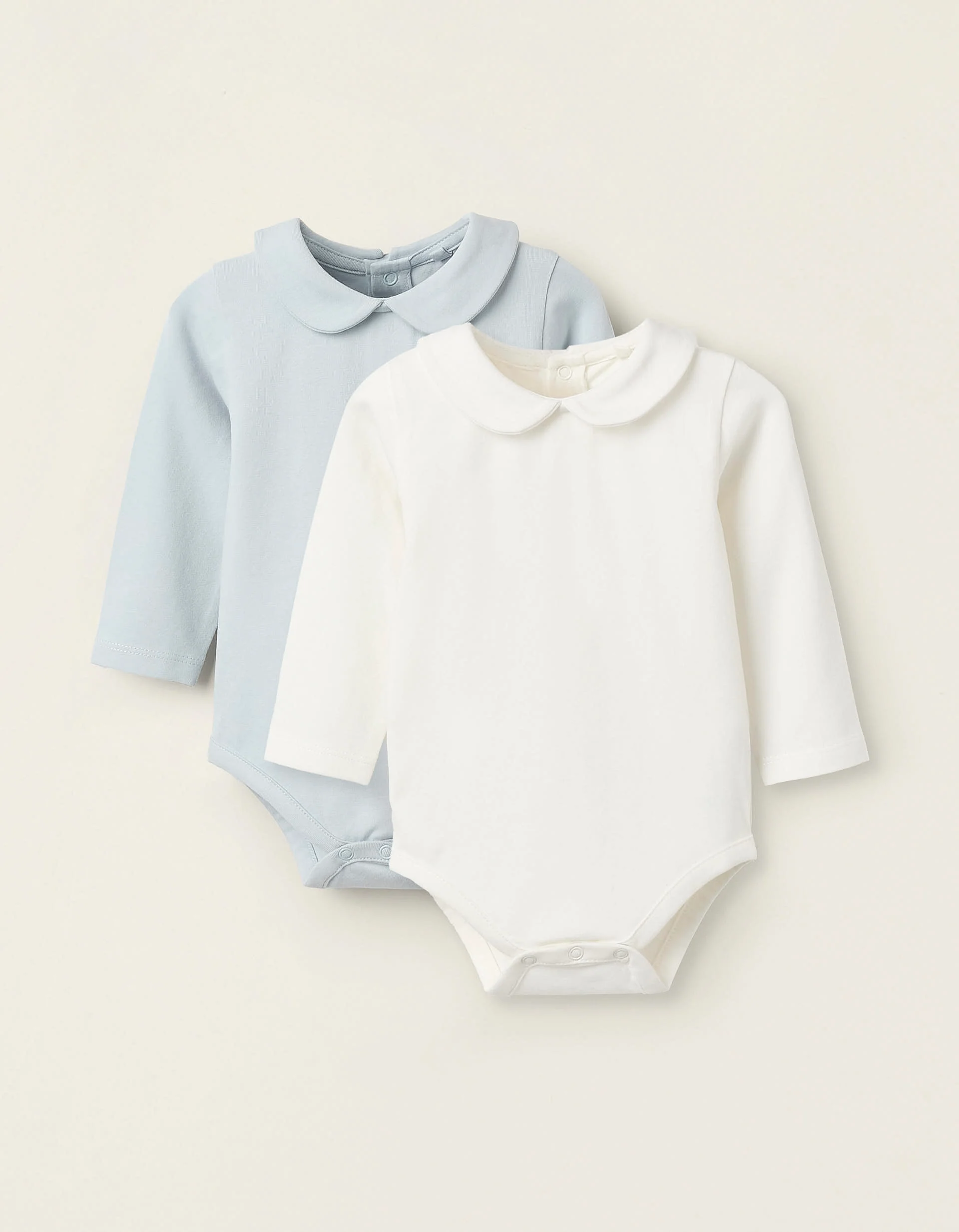 Pack of 2 Bodysuits with Peter Pan Collar for Newborn Girls, White/Blue