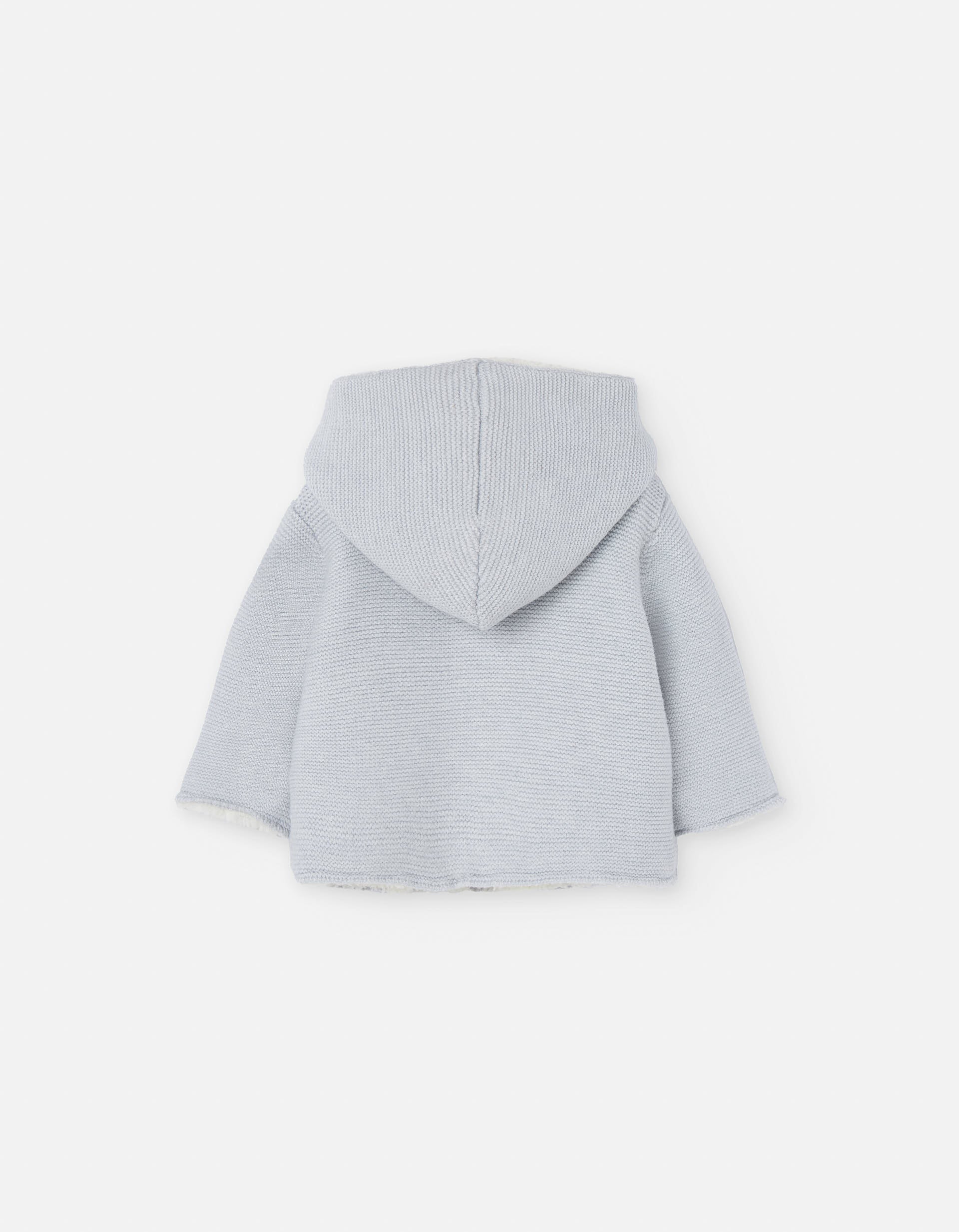 Hooded knit jacket with faux fur lining for newborn girls, grey