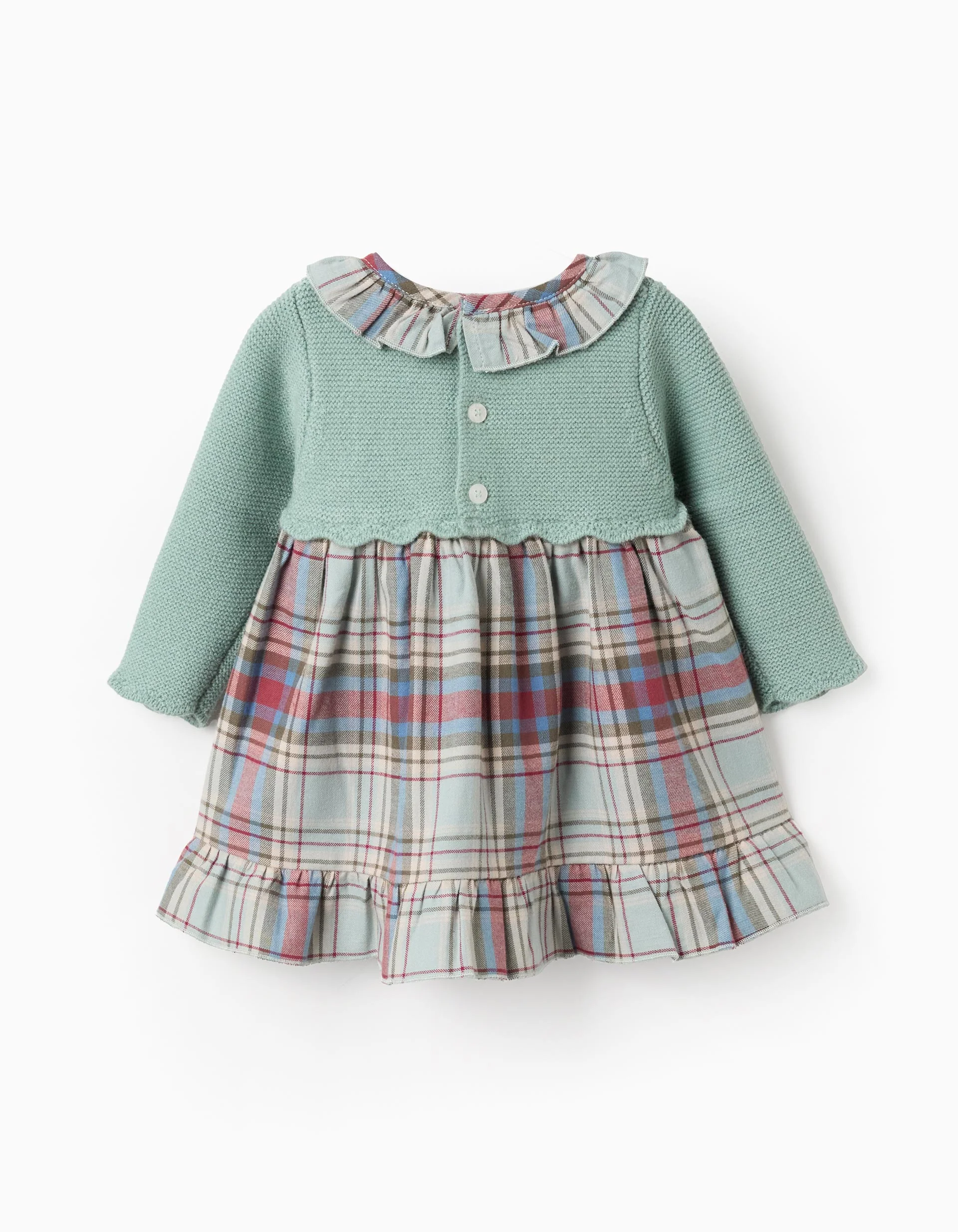 Dual-fabric Dress with Check for Newborn Girls 'B&S', Green