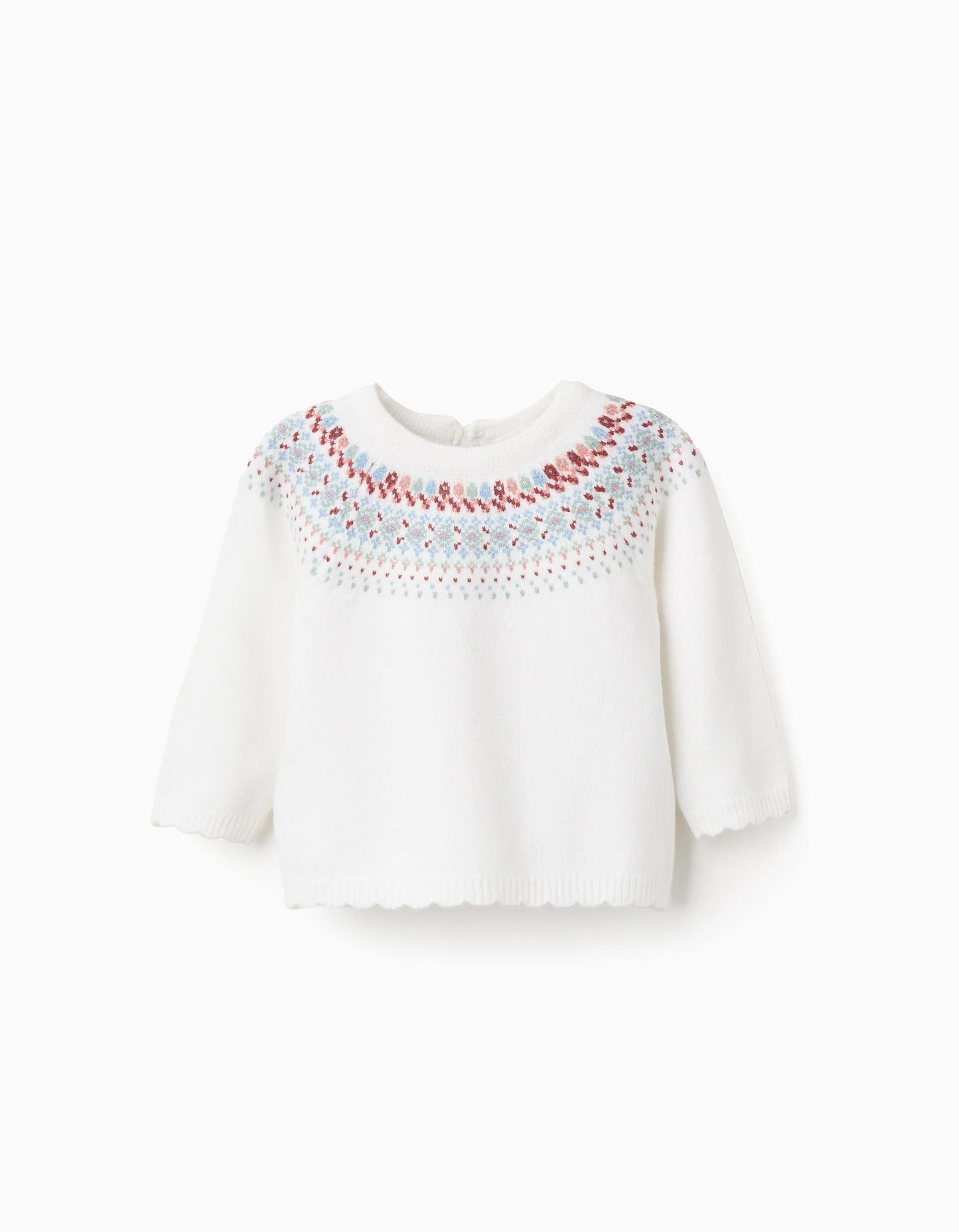Jacquard Knitted Jumper for Newborn Girls, White