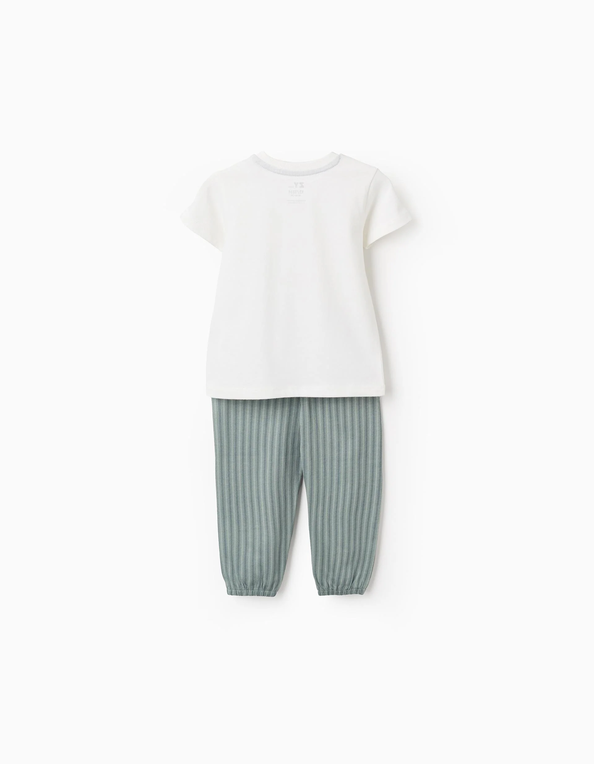 Cotton Jersey Pyjama with Stripes for Baby Boys, White/Green