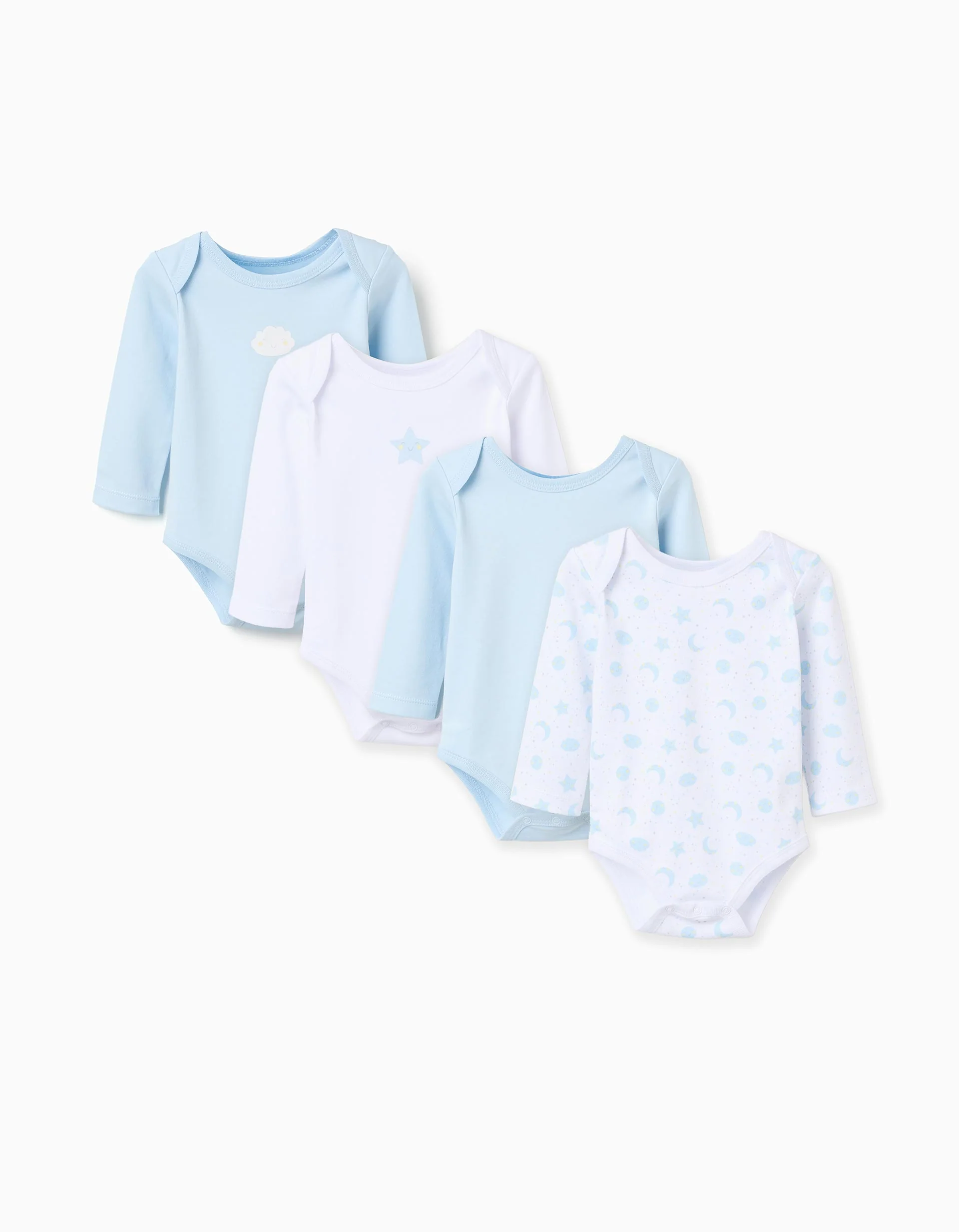 Pack of 4 cotton bodysuits for newborn and baby boys, blue/white