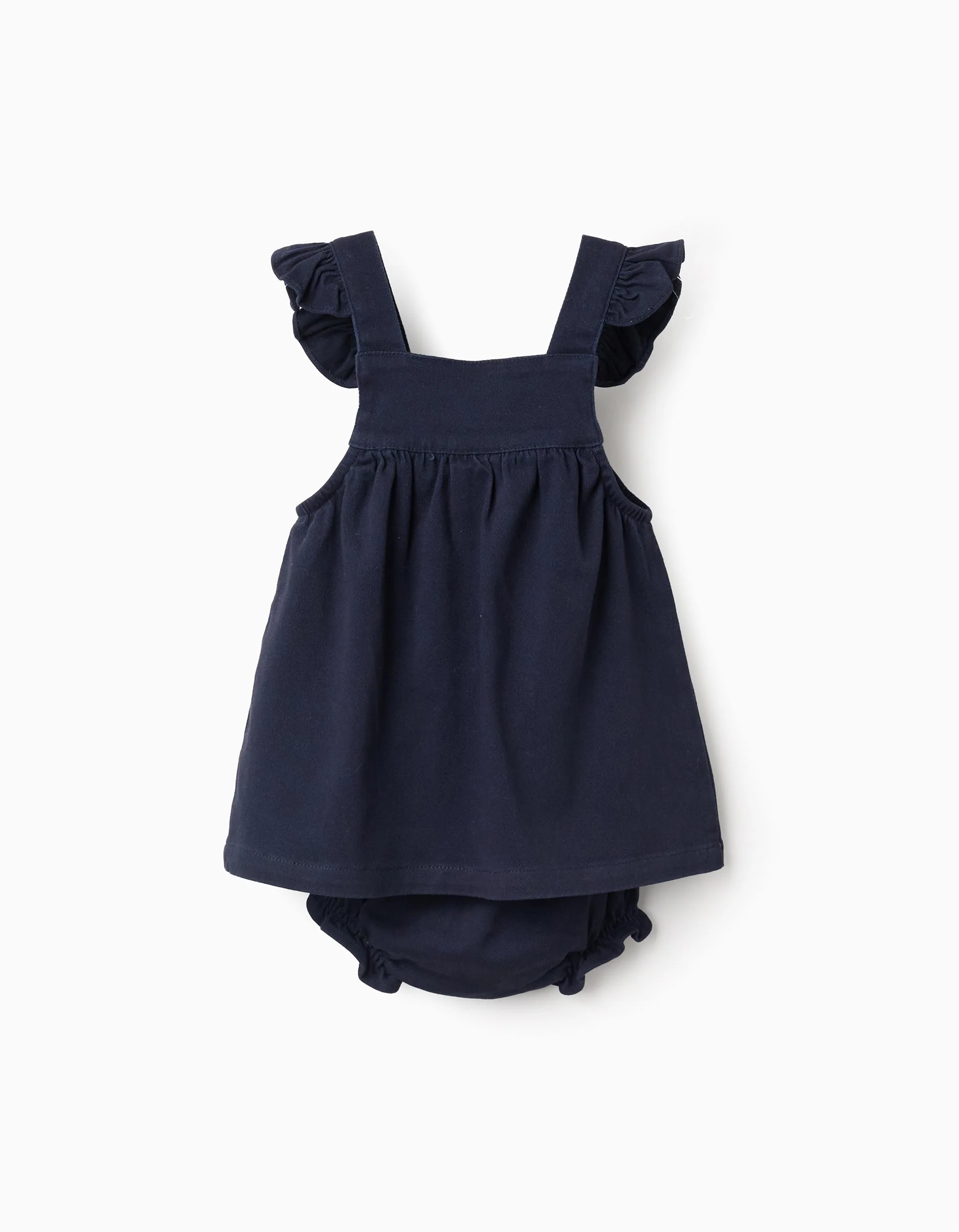 Twill Dress + Bloomers for Newborn Girls, Dark Blue