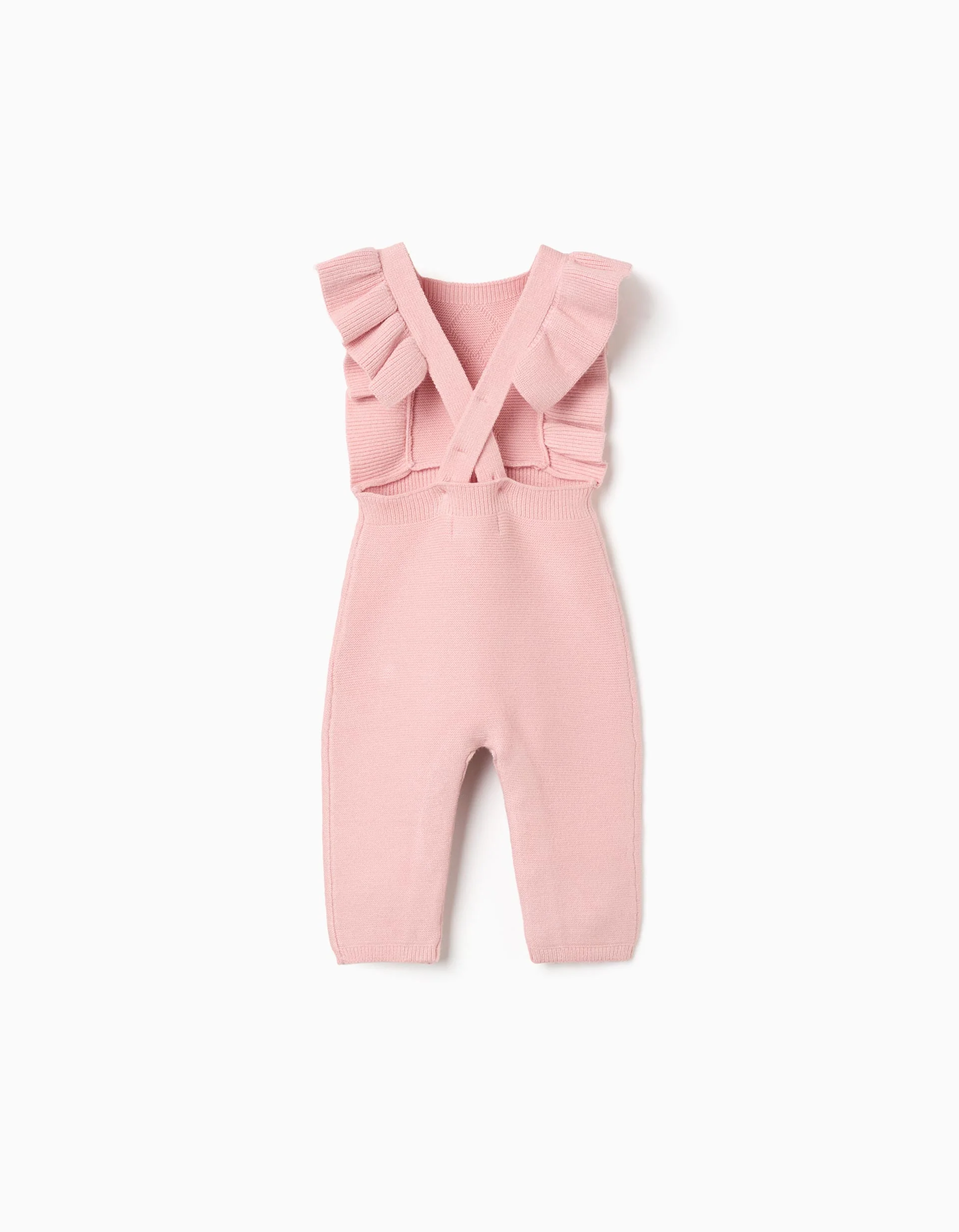 Knitted jumpsuit with ruffled straps for newborn girls, pink
