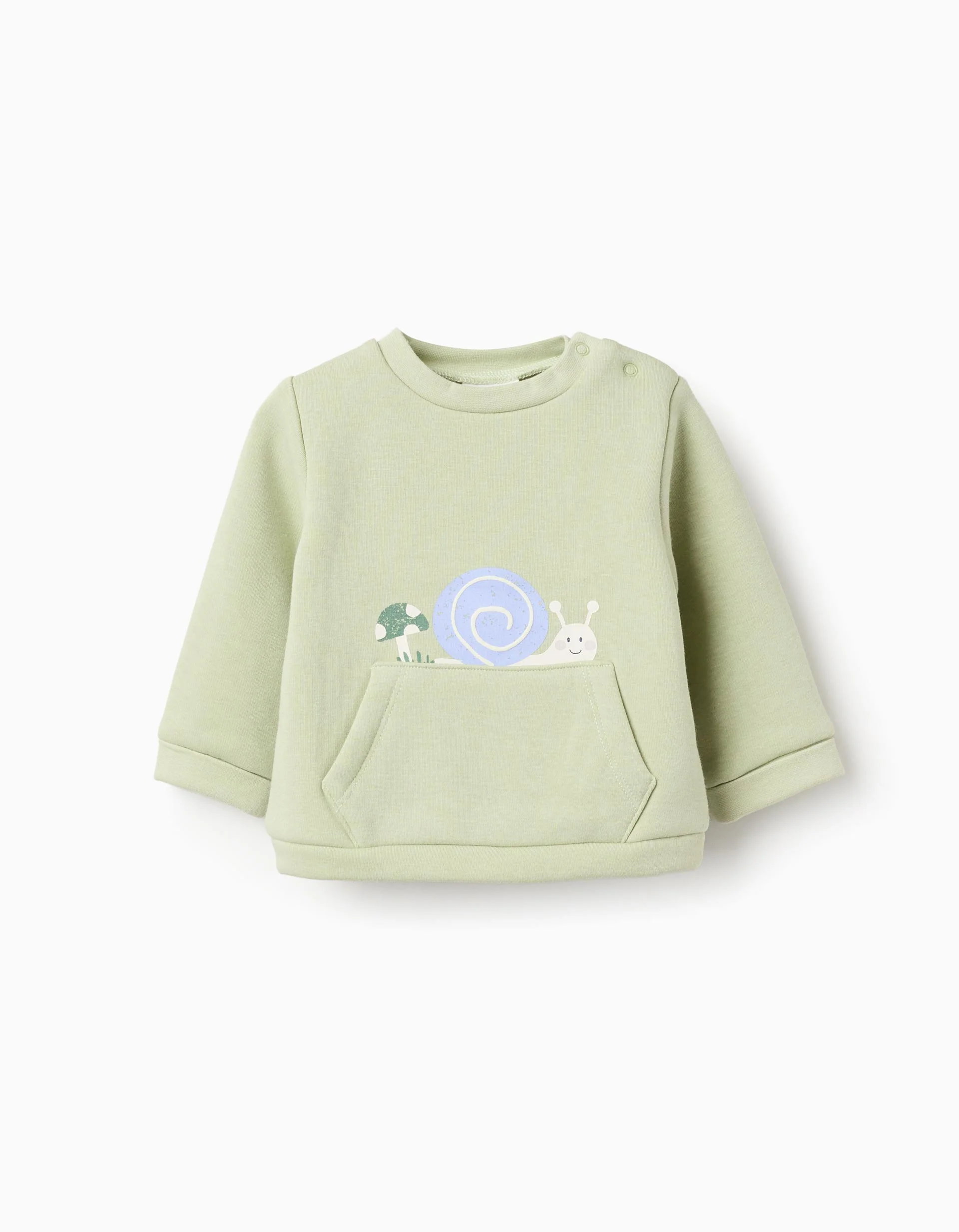 Sweatshirt with plush lining and snail print for newborn boys, green