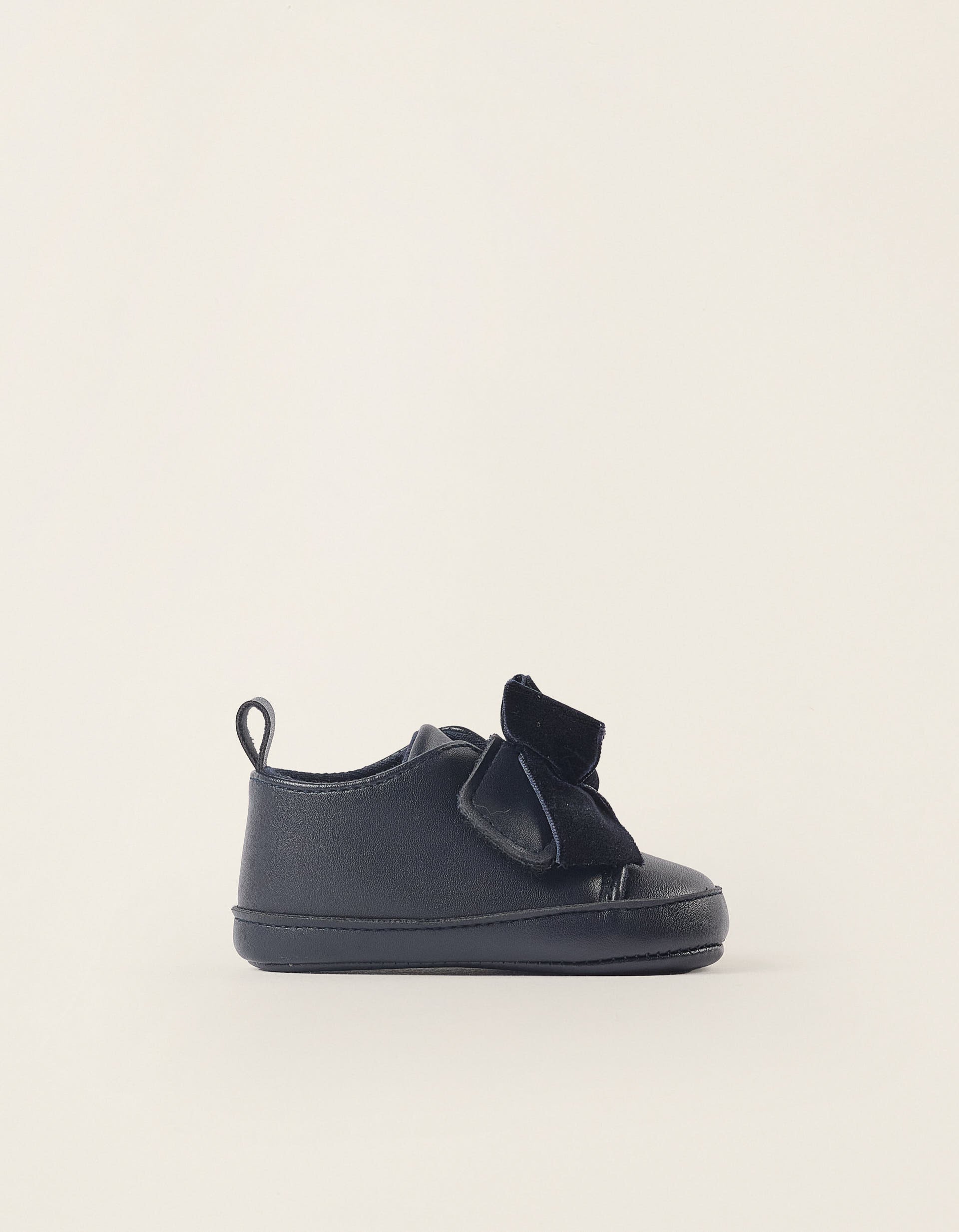 Shoes with Touch Fastener and Velvet Bow for Newborn Girls, Blue