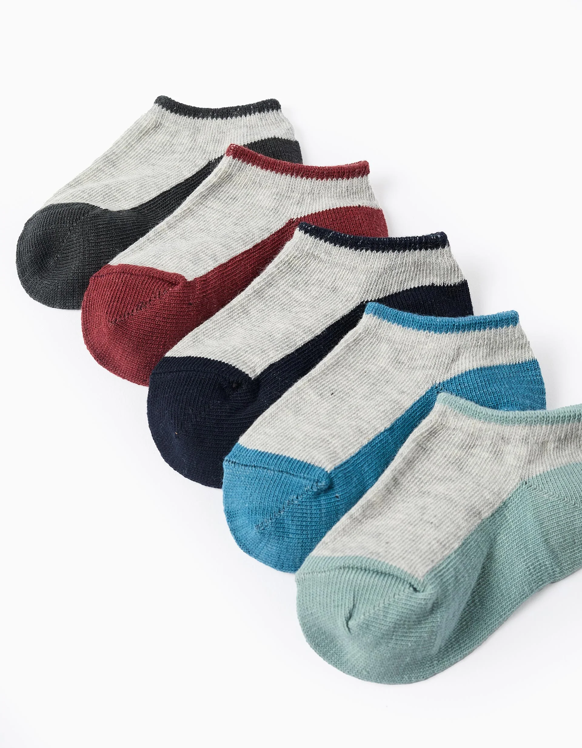 Pack 5 Pairs of Bicolour Ankle Socks for Baby Boys, Multicolour
