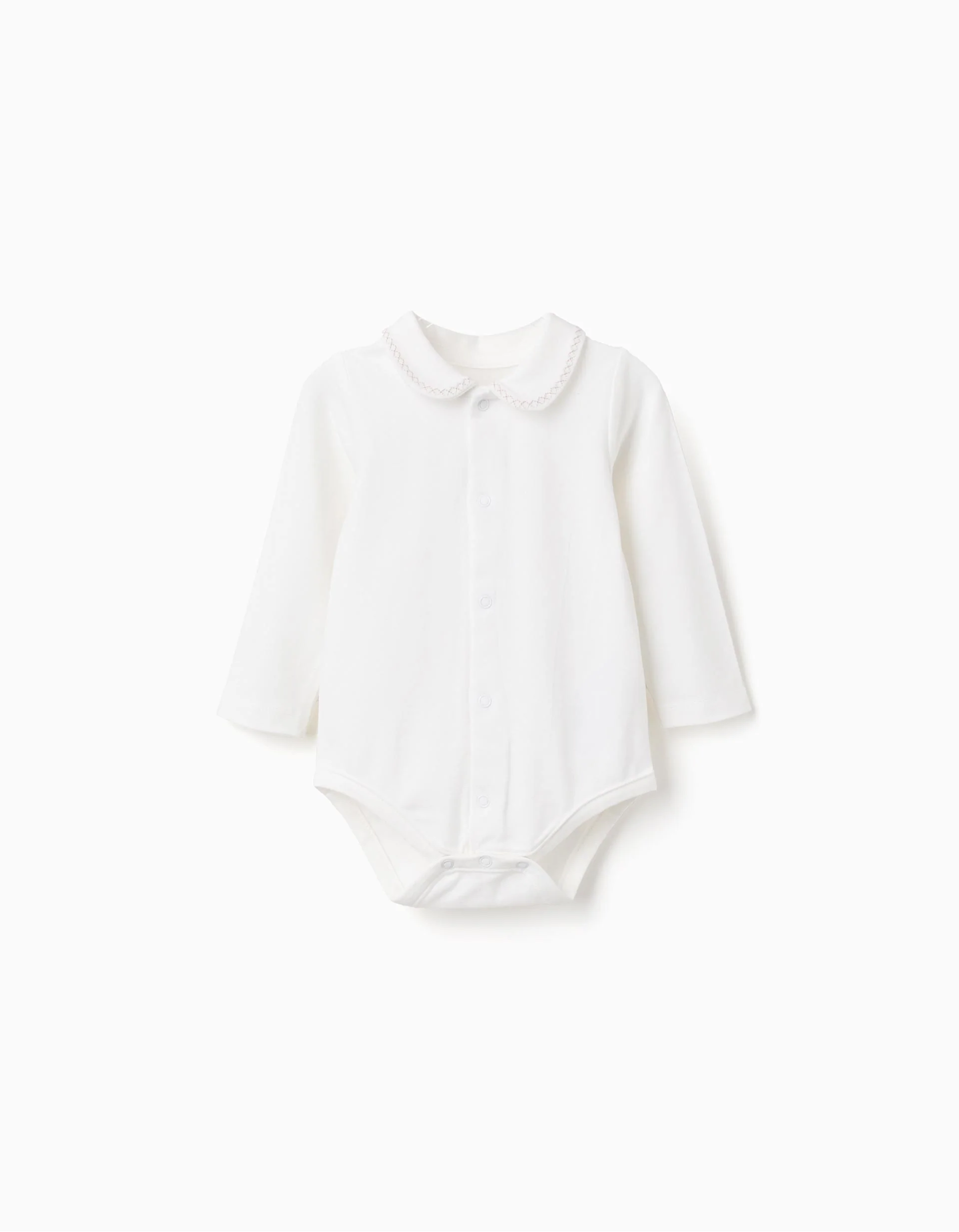 Jersey Bodysuit with Peter Pan Collar for Newborn Boys, White