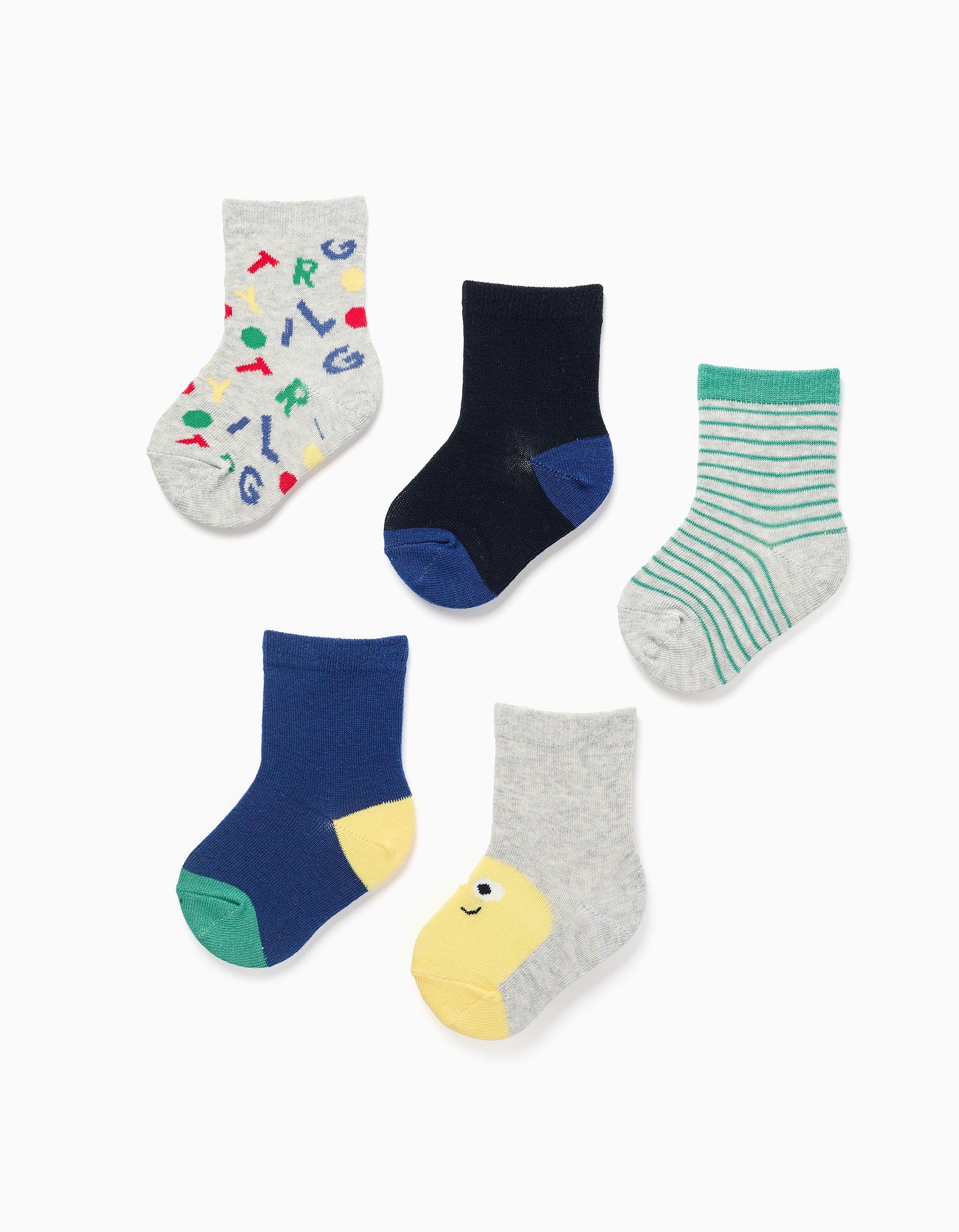 Pack of 5 Pairs of Socks for Baby Boys 'Letters', Multicolour