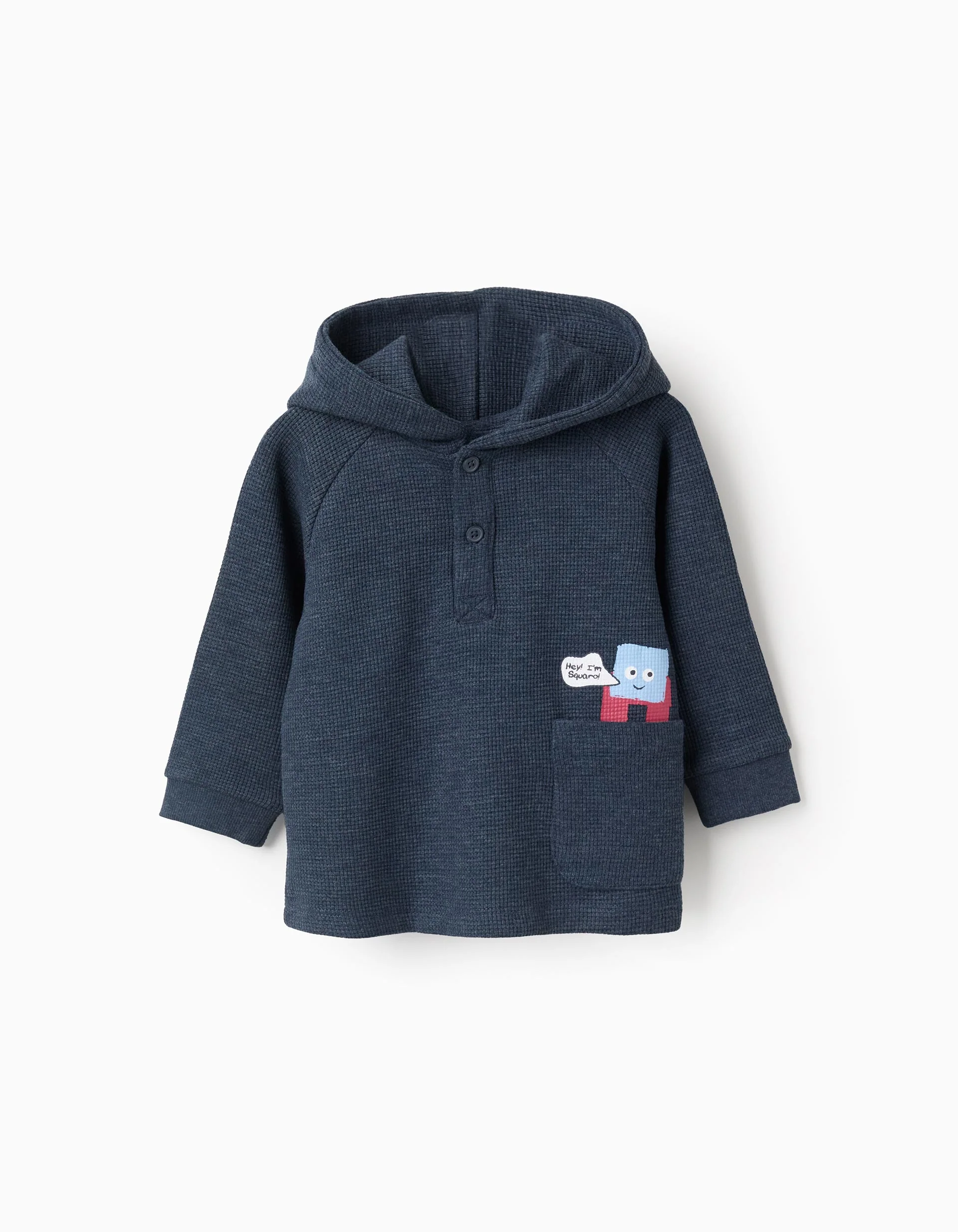 Hooded Sweatshirt with Waffle Texture for Baby Boys, Dark Blue