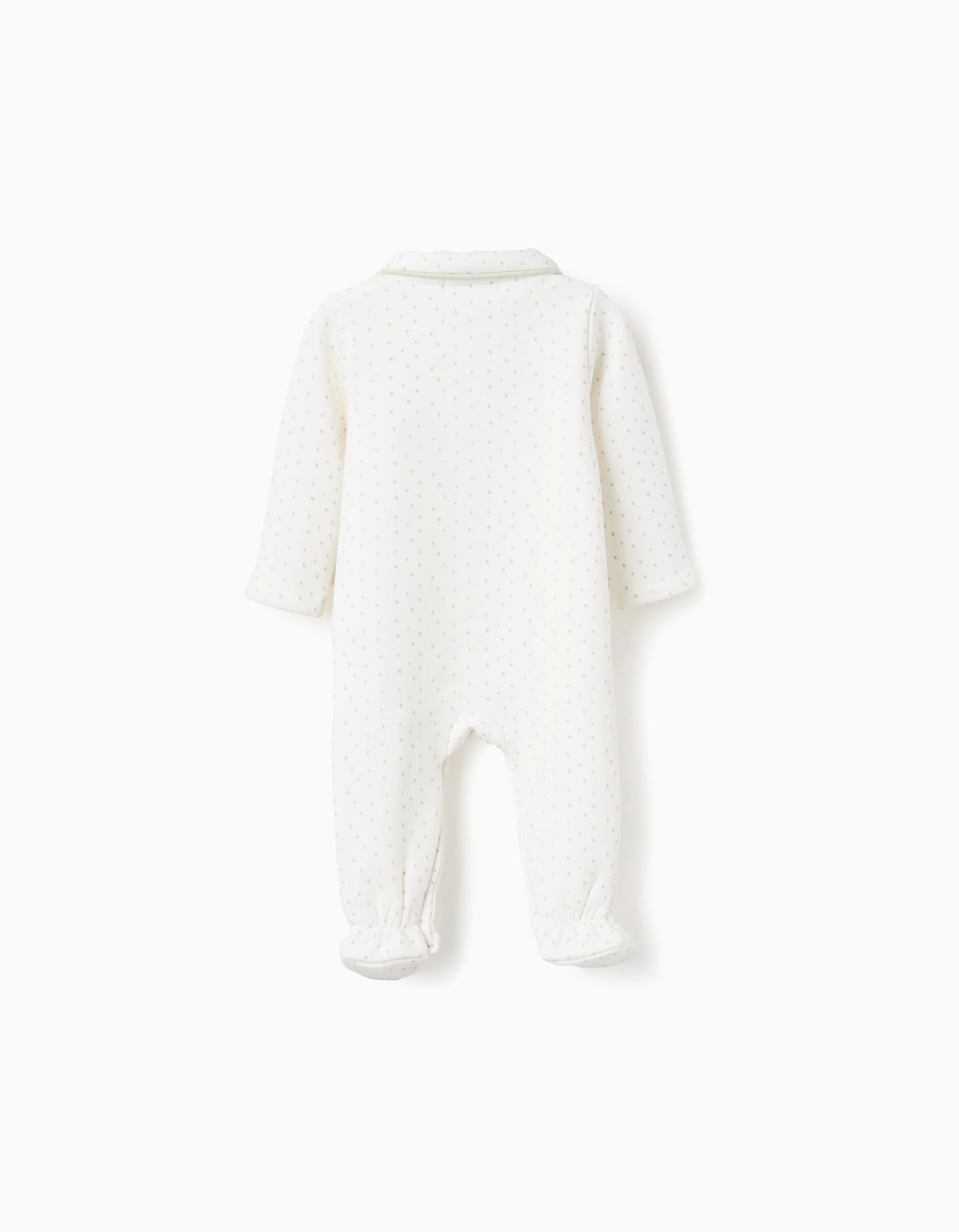 Babygrow with plush lining and polka dots for newborn boys, white/green