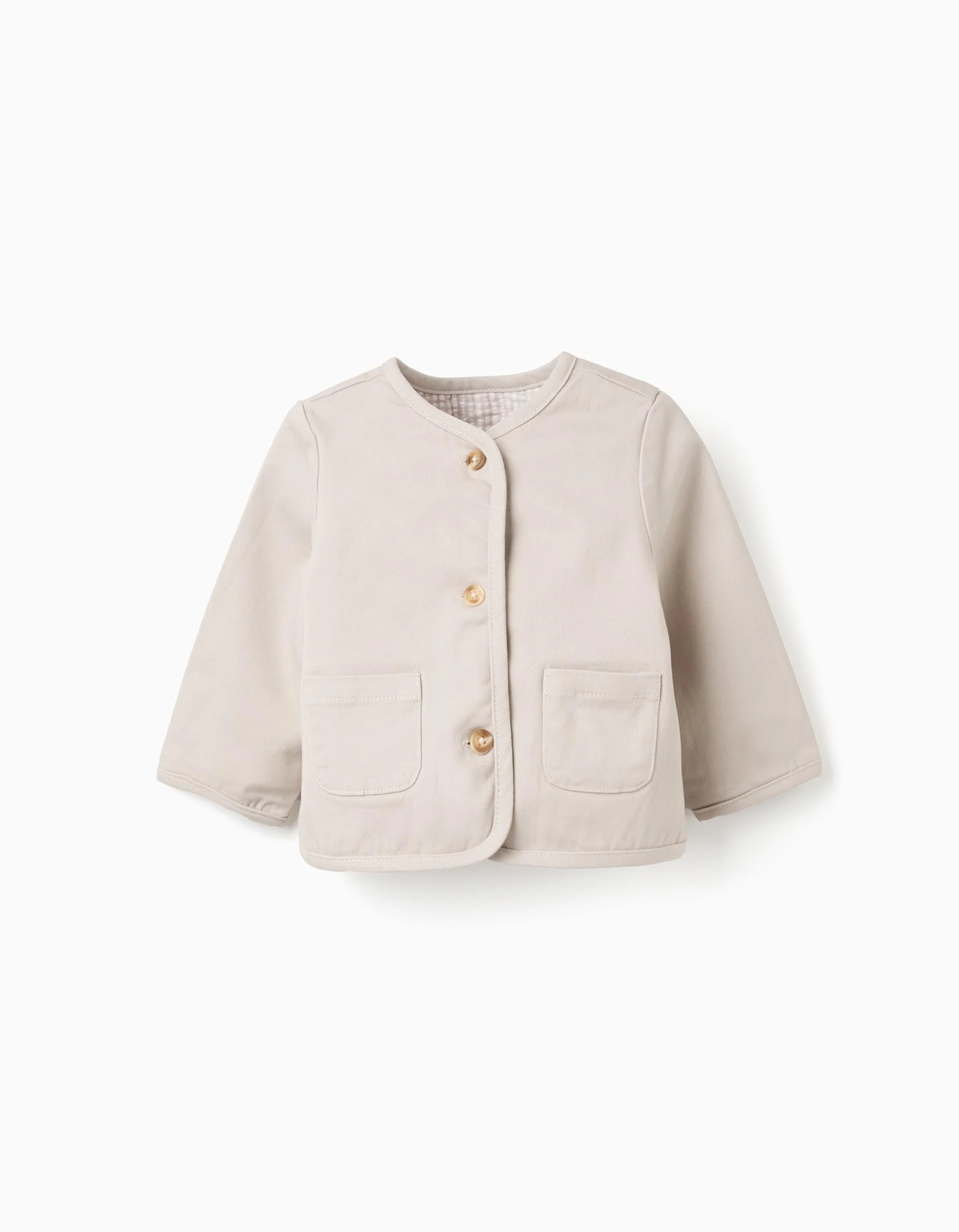 Quilted reversible jacket in cotton for newborn boys, beige