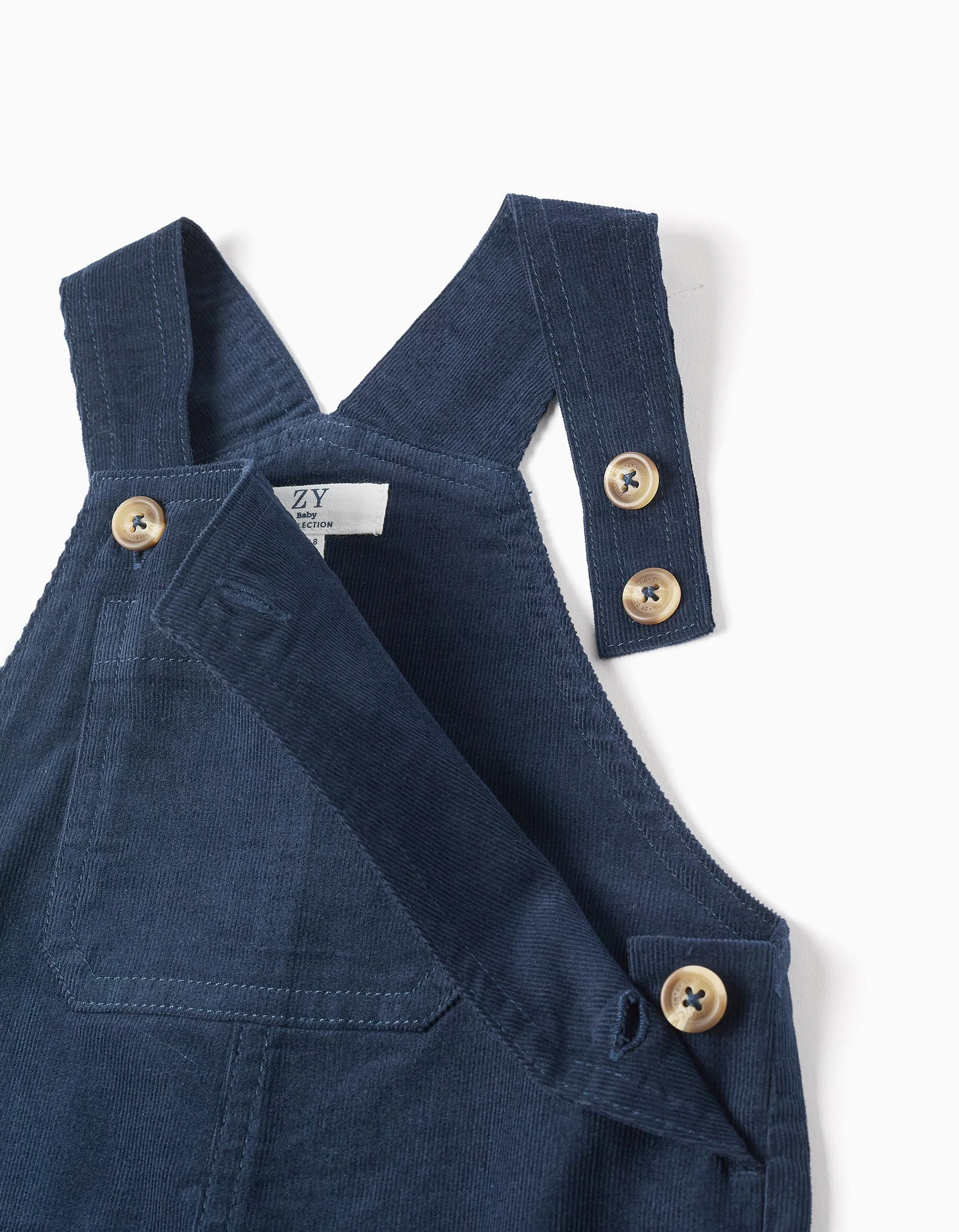 Corduroy dungarees with front pocket 'B&S' for baby boys, dark blue