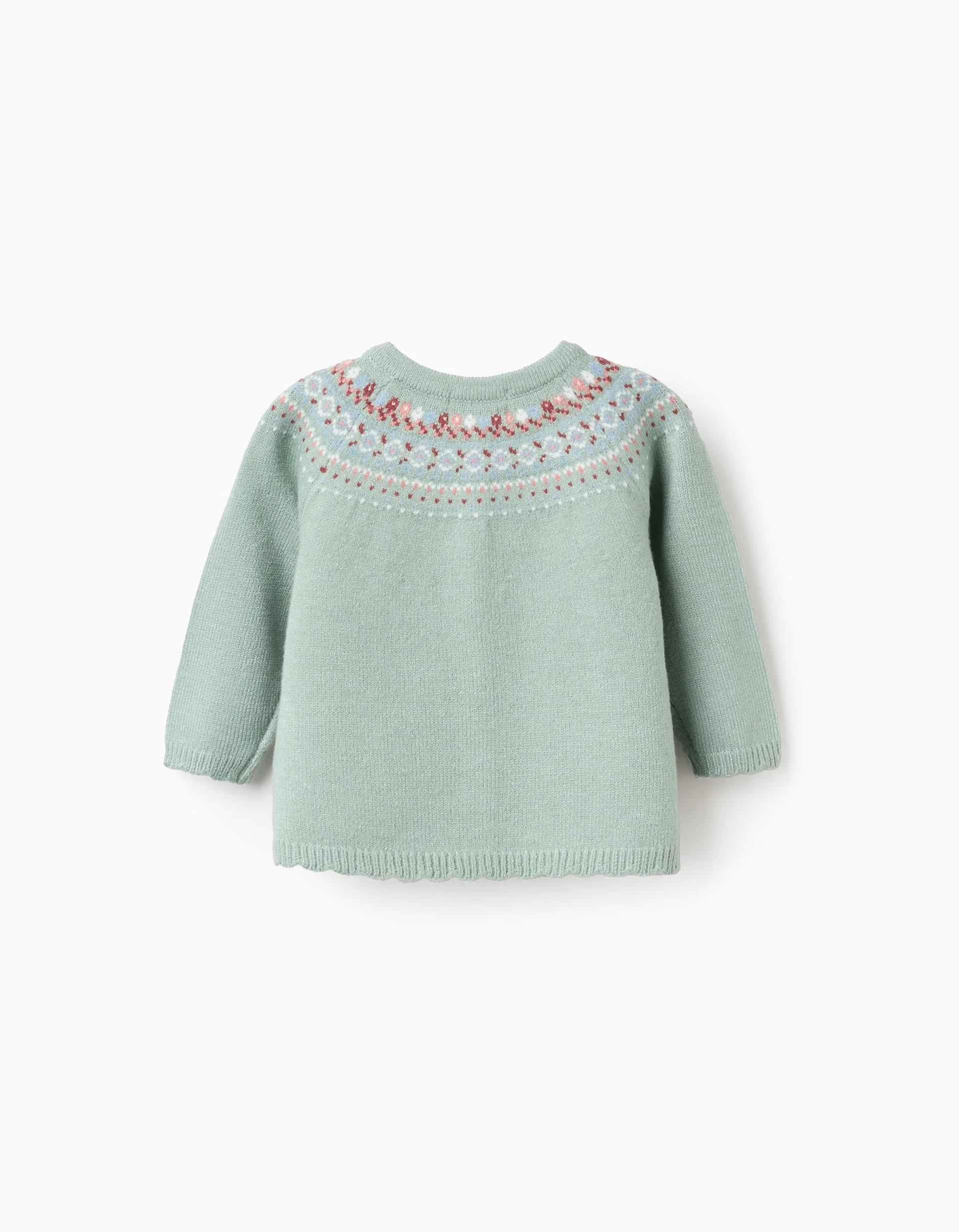 Jacquard Knitted Cardigan for Newborn Girls, Green