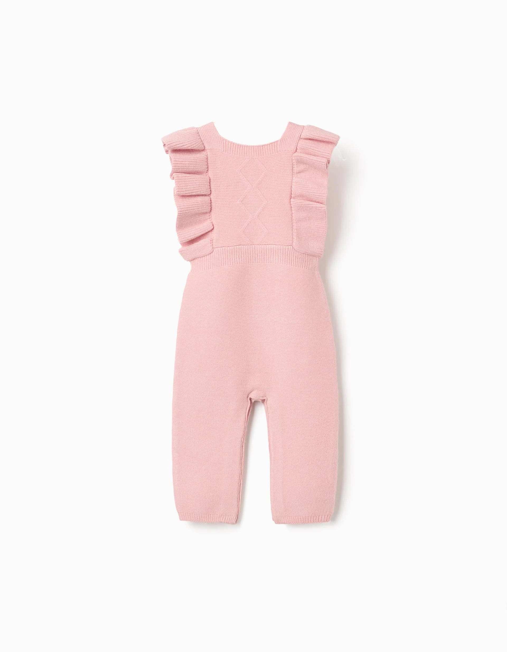 Knitted jumpsuit with ruffled straps for newborn girls, pink