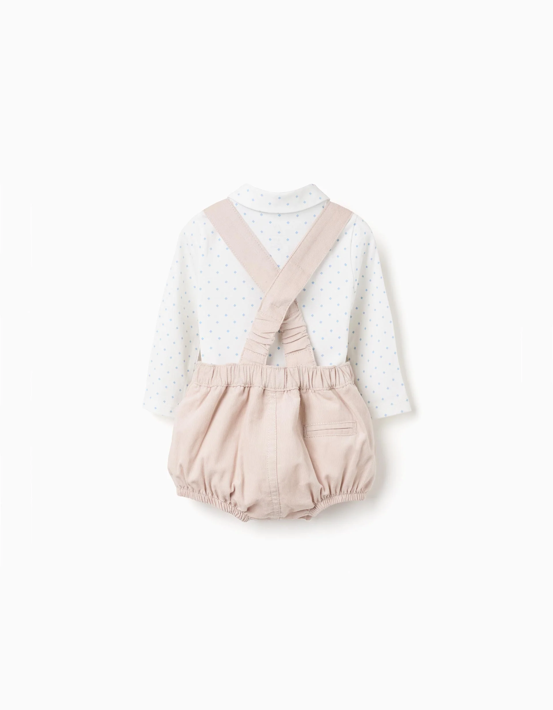 Polo-bodysuit + corduroy shorts for newborn boys, white/beige
