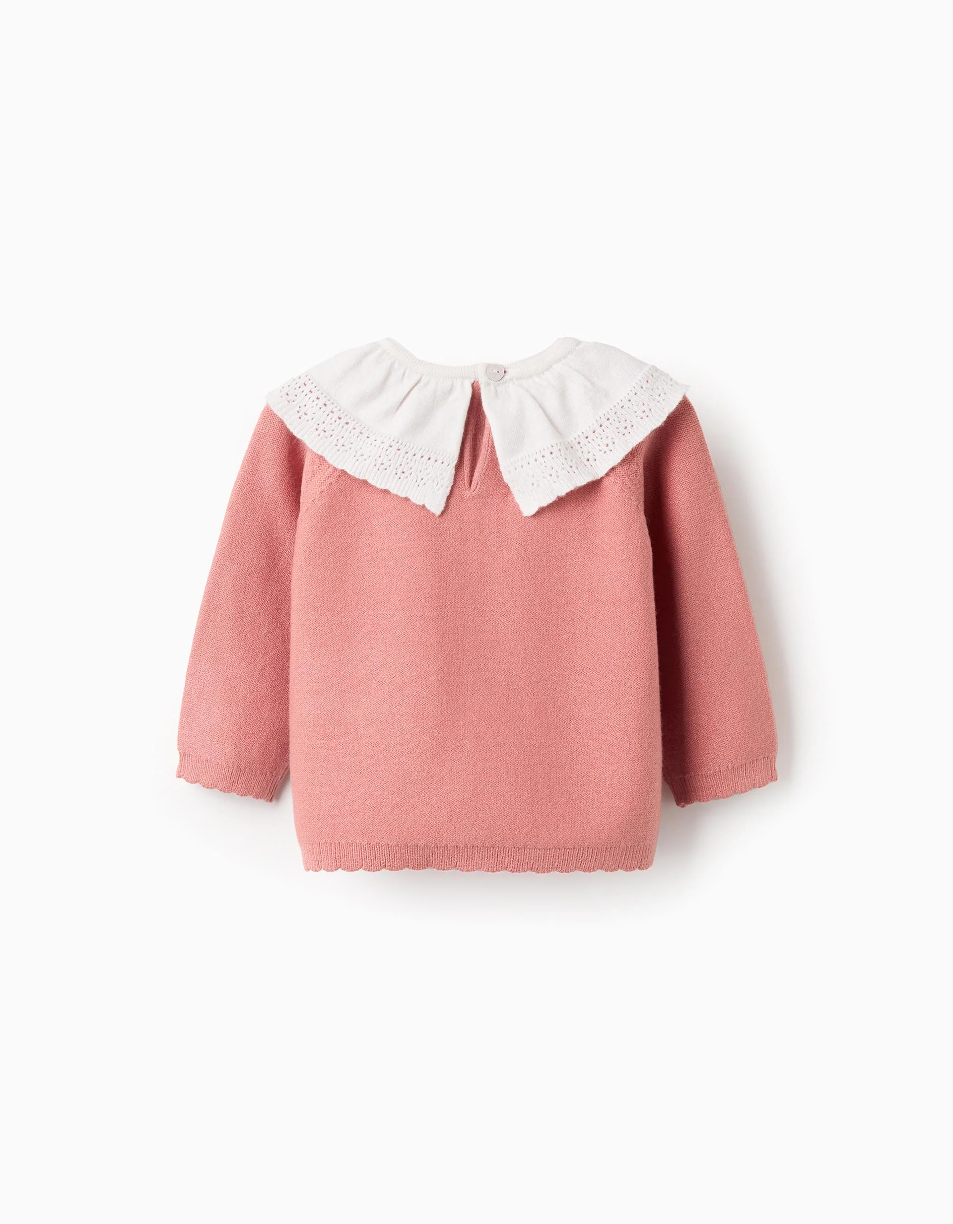 Knitted Jumper with Maxi Collar for Newborn Girls, Pink/White