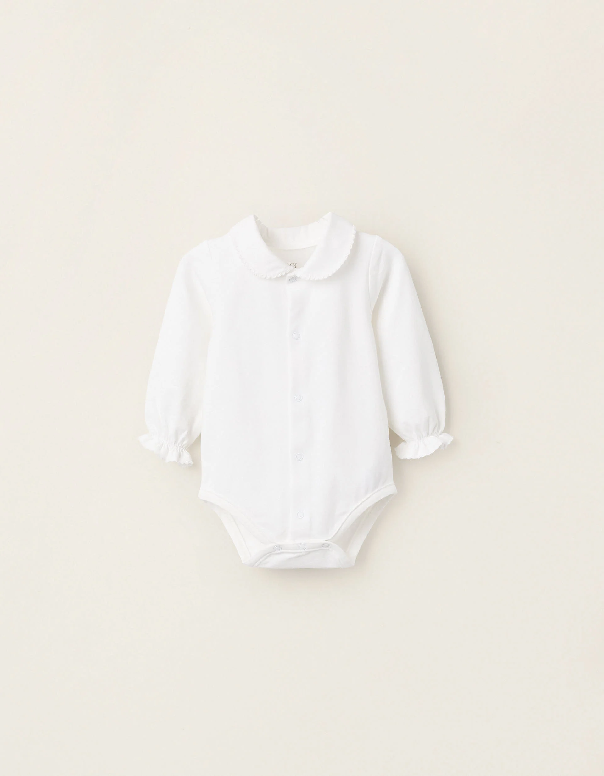 Jersey Bodysuit-Shirt with Ruffles for Newborn Girls, White