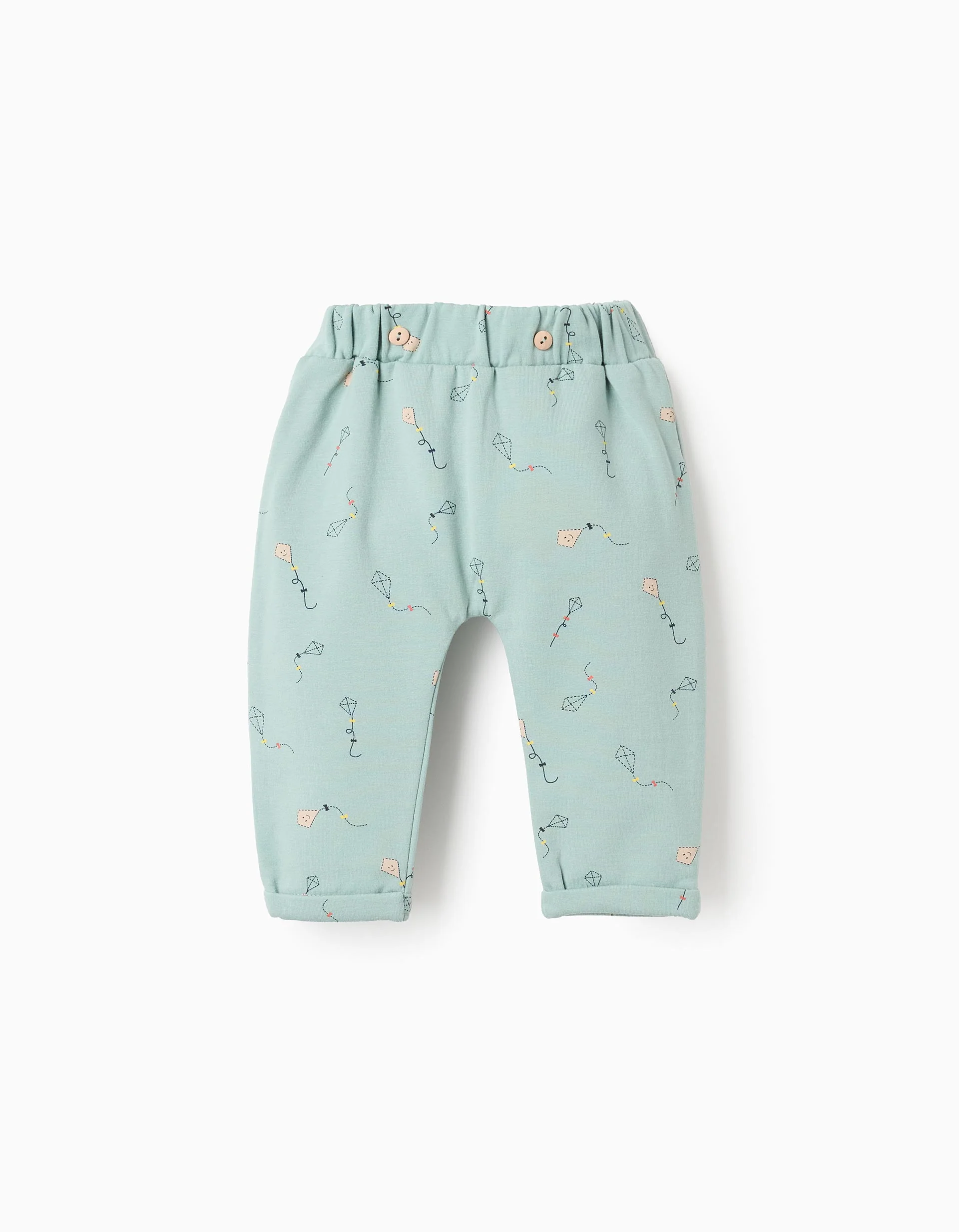 Brushed Trousers with Motif for Newborns 'Parrot', Aqua Green