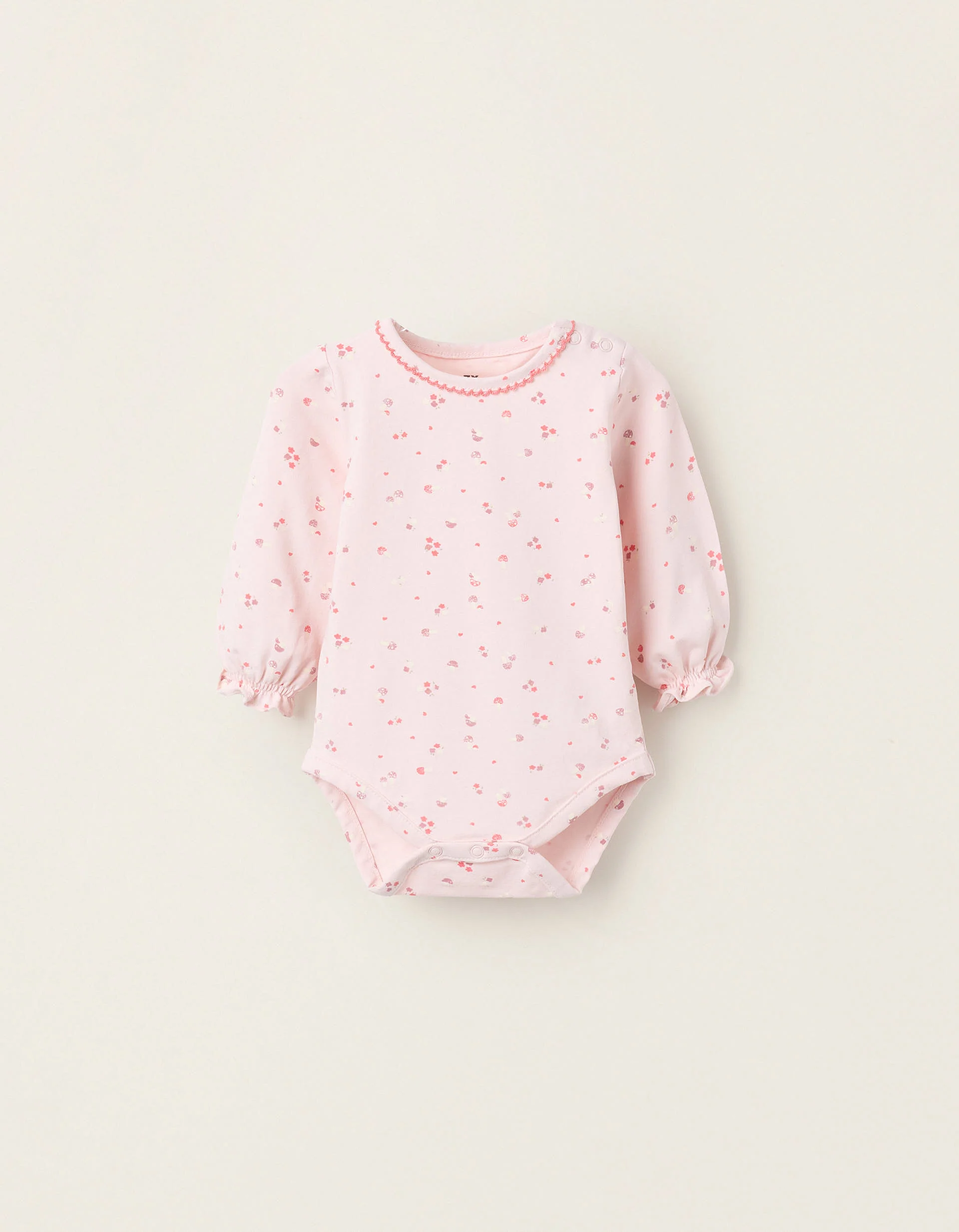Bodysuit with Flower and Mushroom Pattern for Newborn Girls, Pink