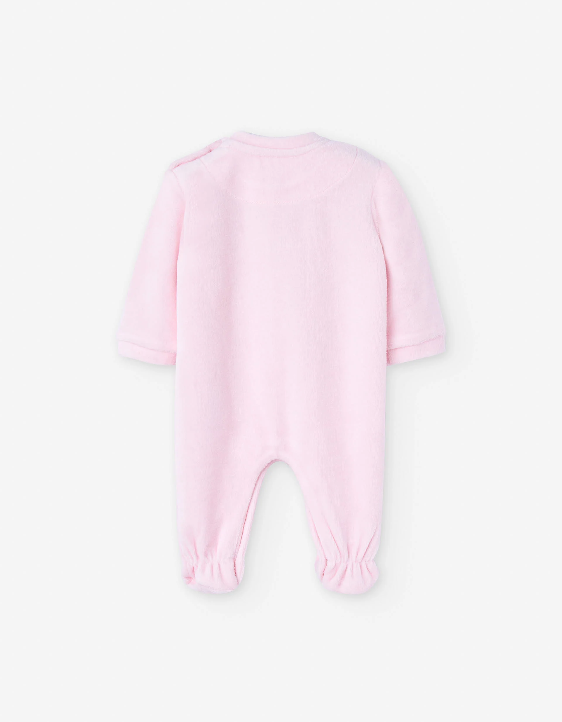 Velvet sleepsuit with embroidered cat for newborn girls, pink