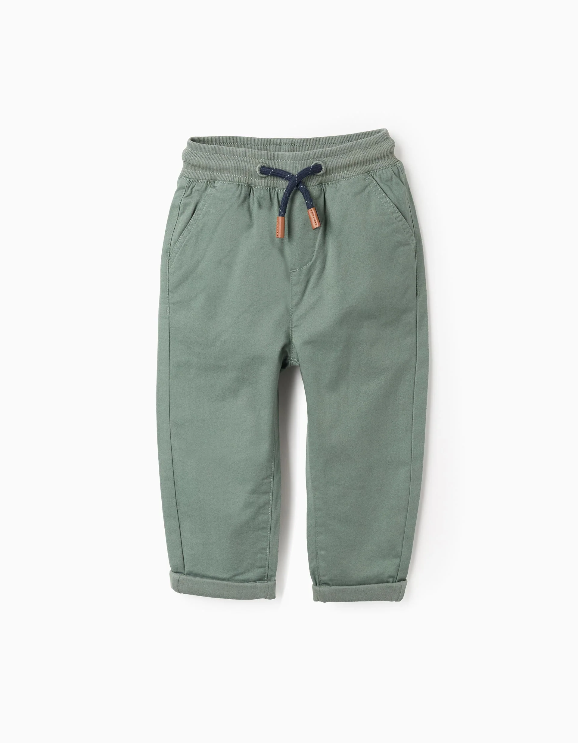 Trousers in Twill with Jersey Lining for Baby Boys, Green