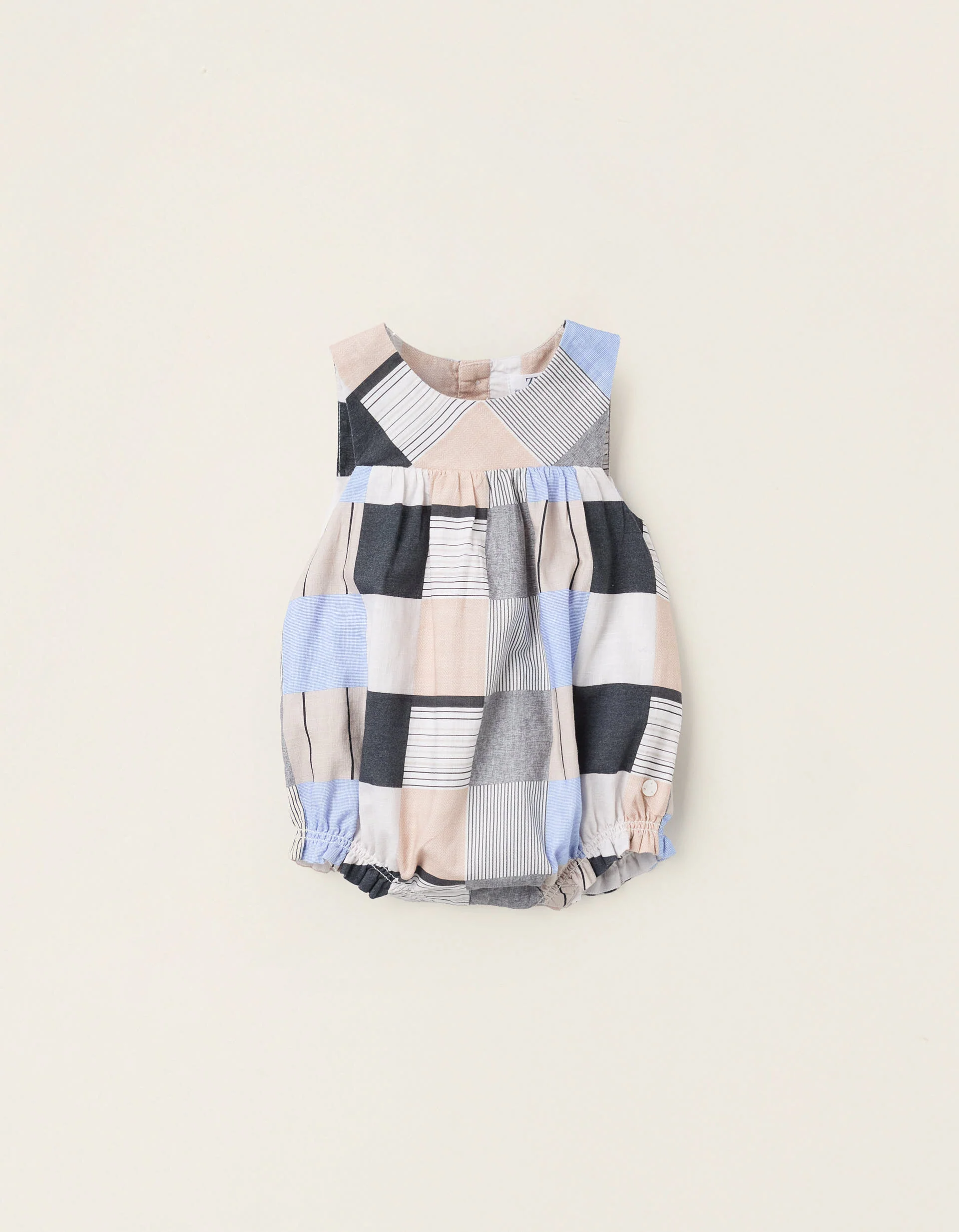 Jumpsuit with Motif for Newborn Girls 'B&S', Beige/Grey/Blue