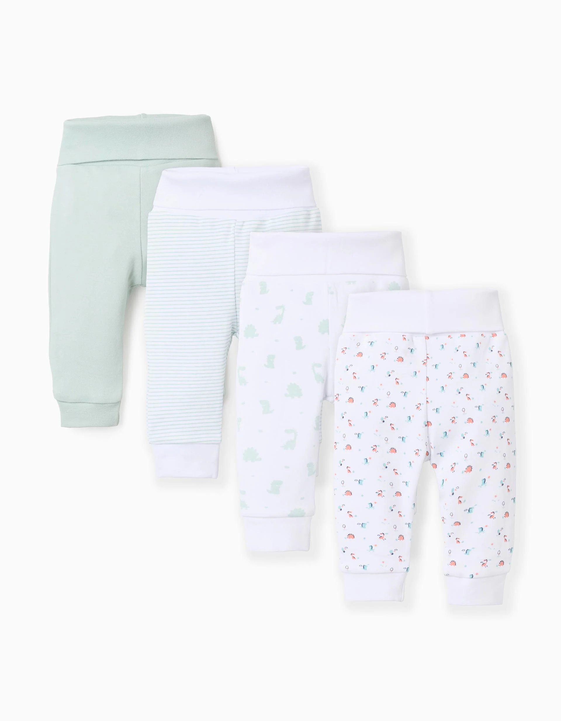 Pack of 4 Extra Comfy Trousers for Baby Boys 'Dino', White/Aqua Green