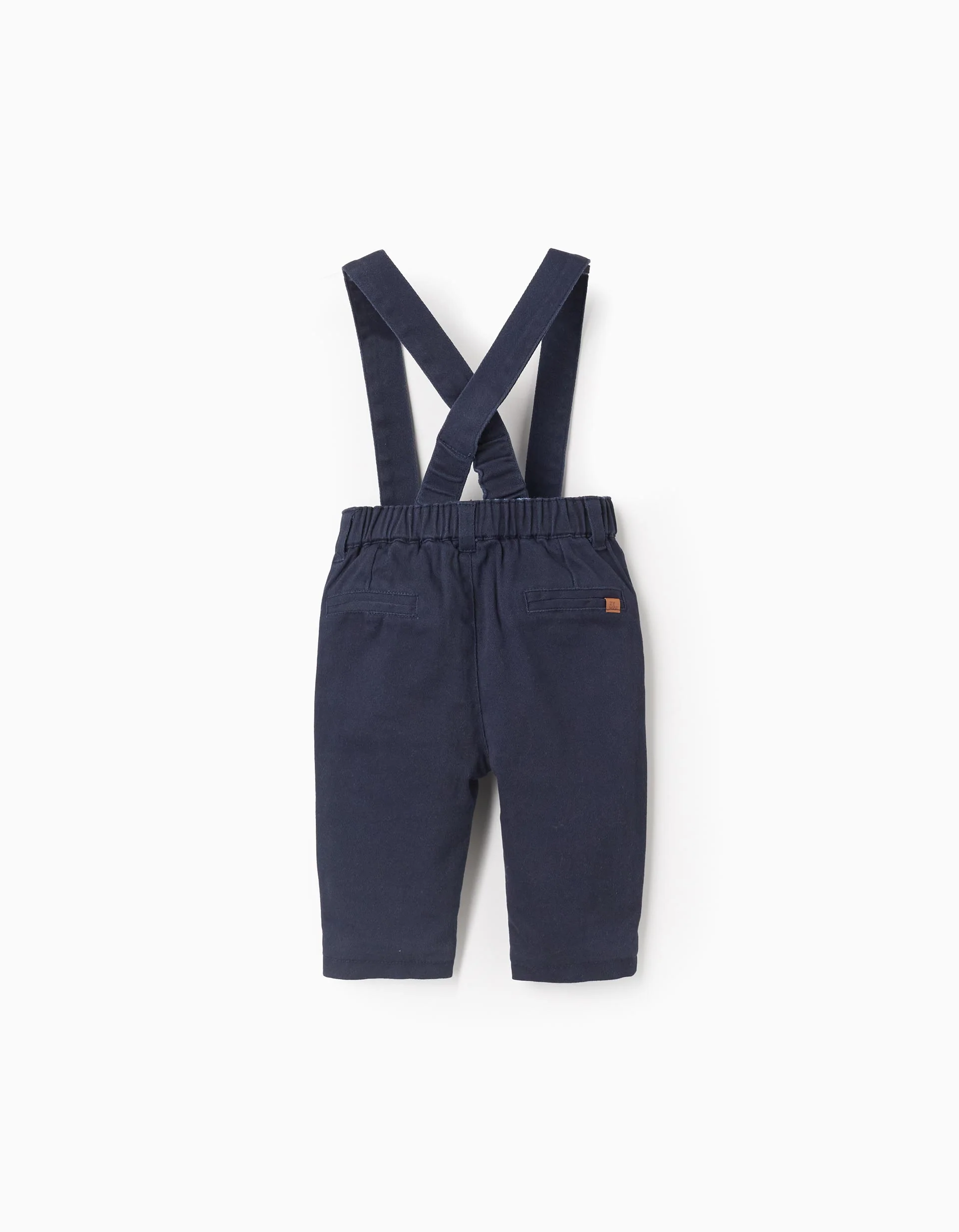 Twill Trousers with Removable Braces for Newborn Boys, Dark Blue